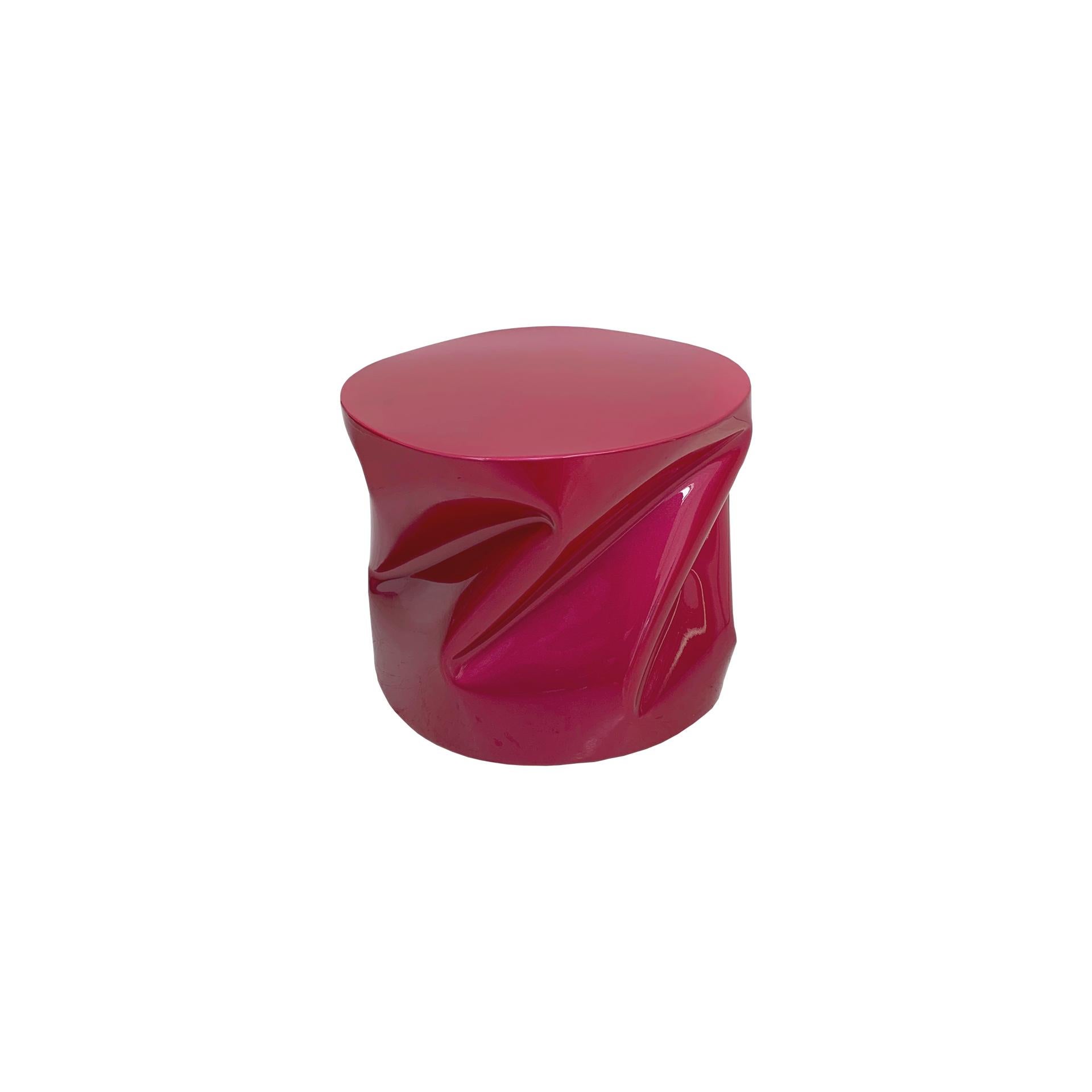 Spanish Contemporary Sculptural Pink Lacquered Metal Side Table