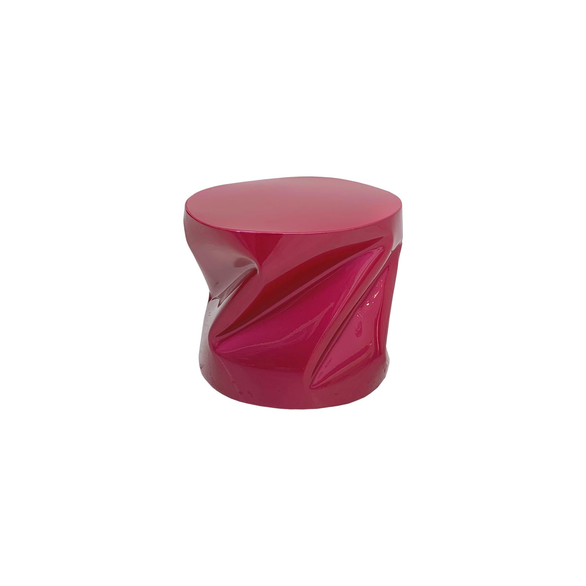 Industrial Contemporary Sculptural Pink Lacquered Metal Side Table For Sale