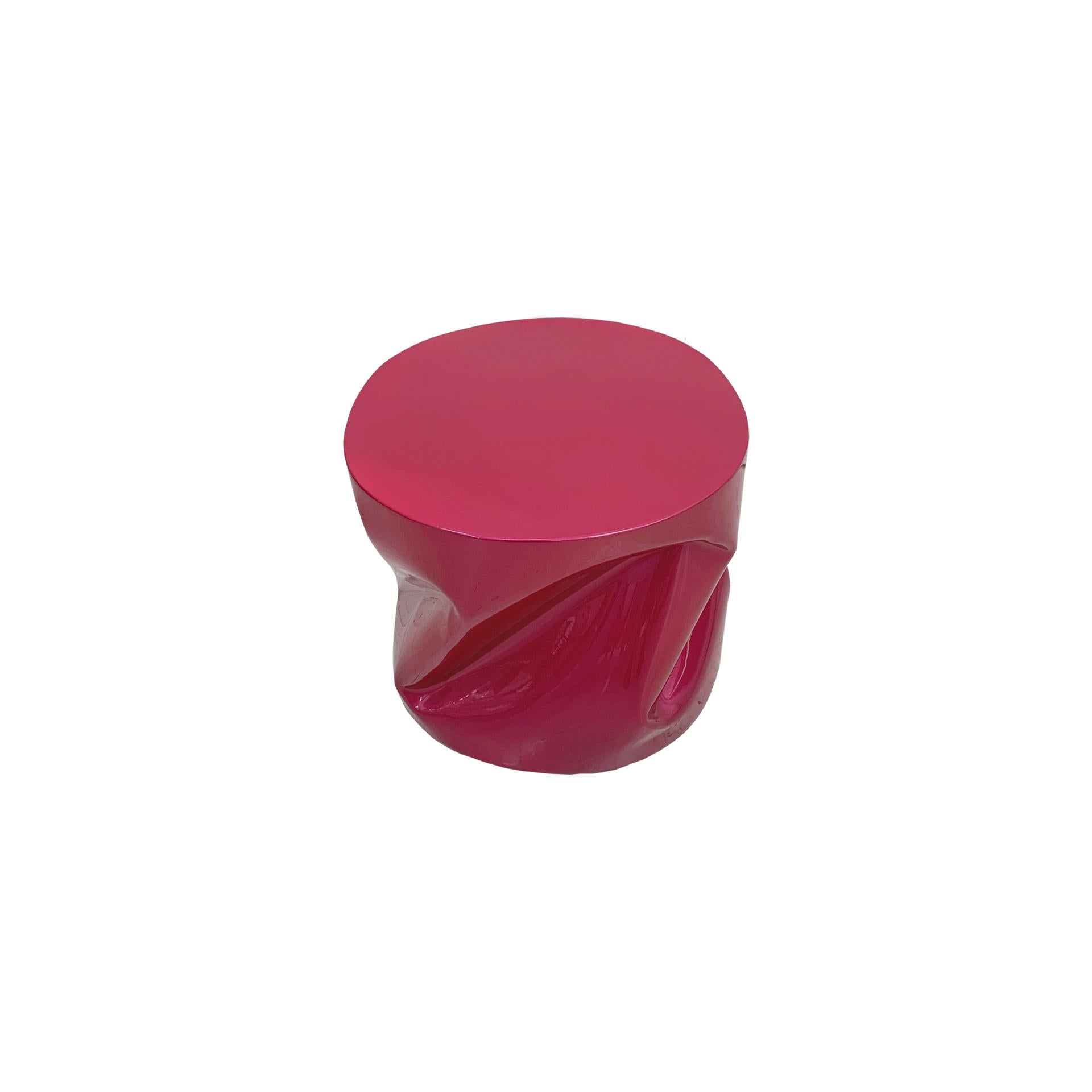 Contemporary Sculptural Pink Lacquered Metal Side Table 1