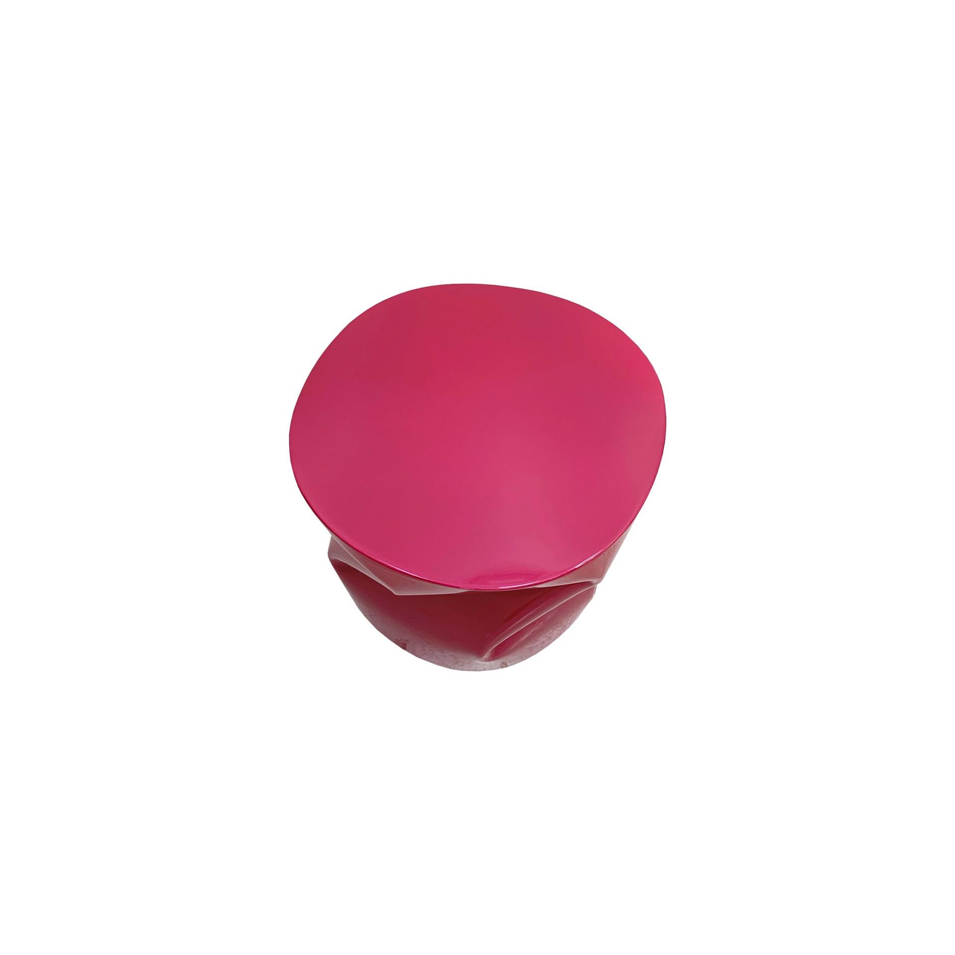 Contemporary Sculptural Pink Lacquered Metal Side Table 2