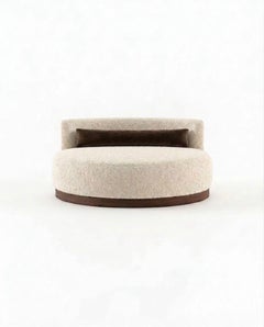 Contemporary Sculptural Round Daybed in Bouclé with Dark Walnut Plinth