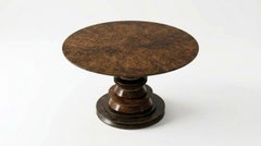 Tavolo da pranzo rotondo in stile scultoreo contemporaneo, in radice di pioppo lucida e bronzo