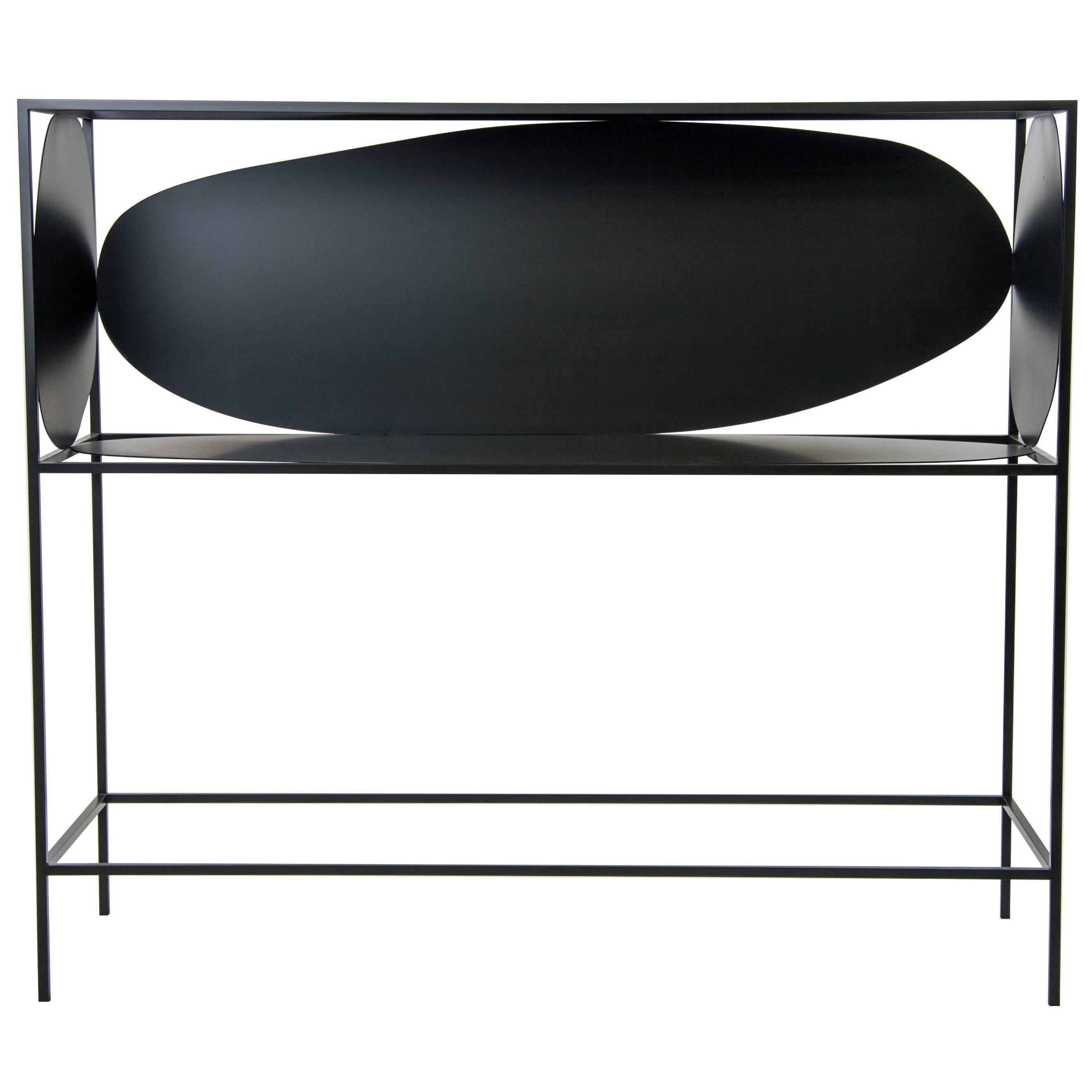 Contemporary Sculptural Steel Black Credenza Buffet Bar Handcrafted USA For Sale