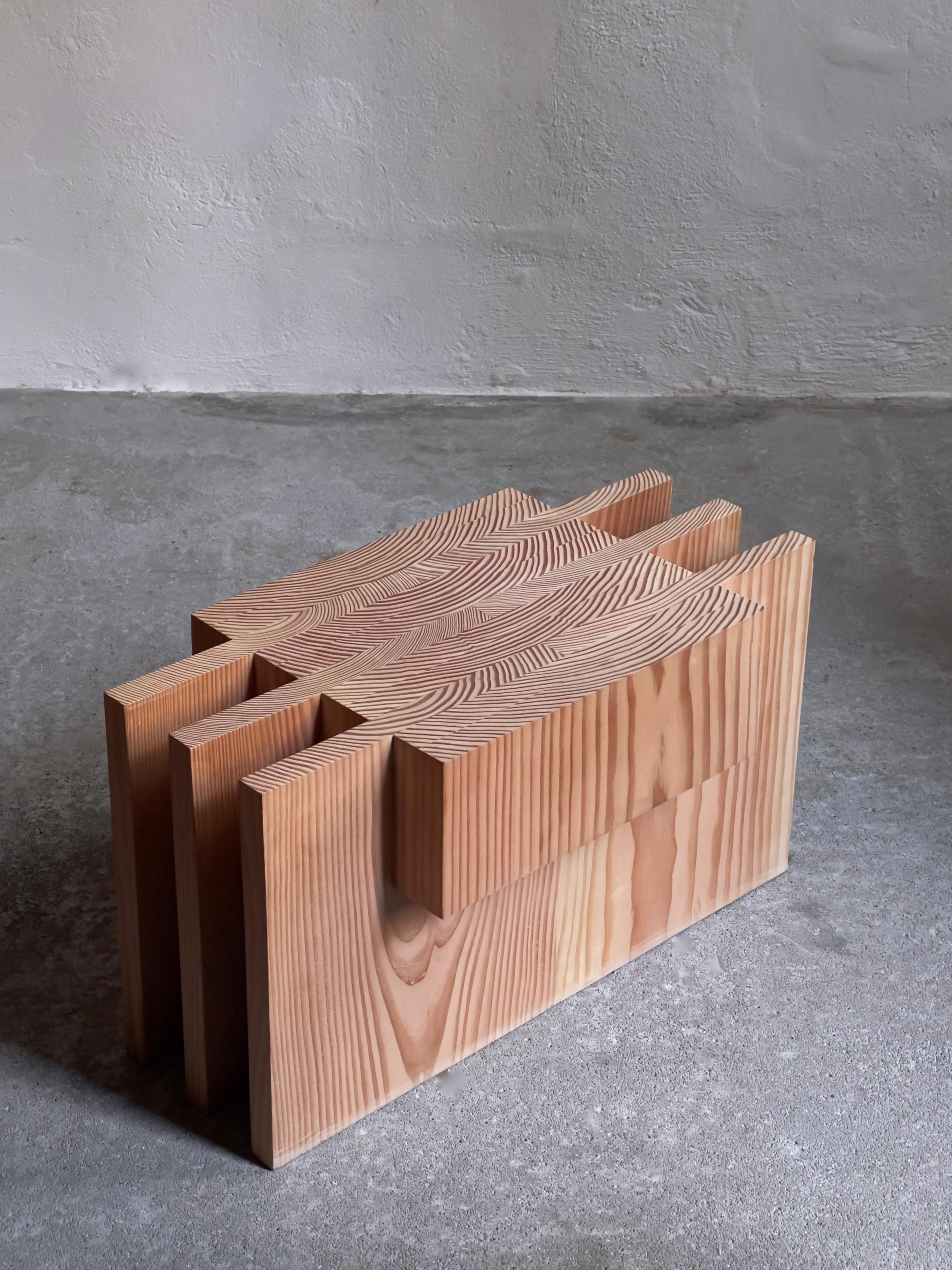 Kinetic Contemporary object Stool Table Made Entirely from Industrial Pine Wood Offcuts For Sale