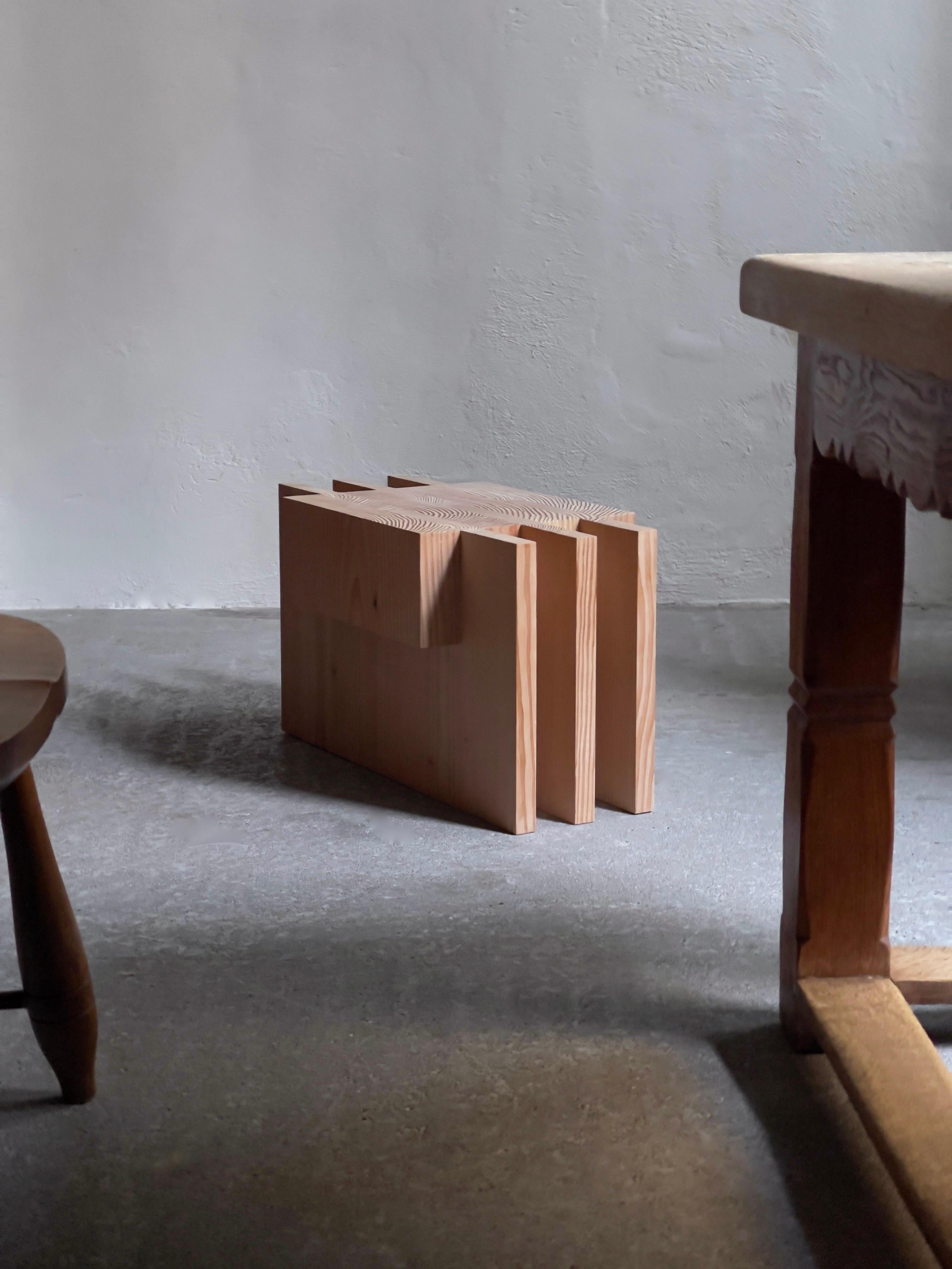 Danish Contemporary object Stool Table Made Entirely from Industrial Pine Wood Offcuts For Sale
