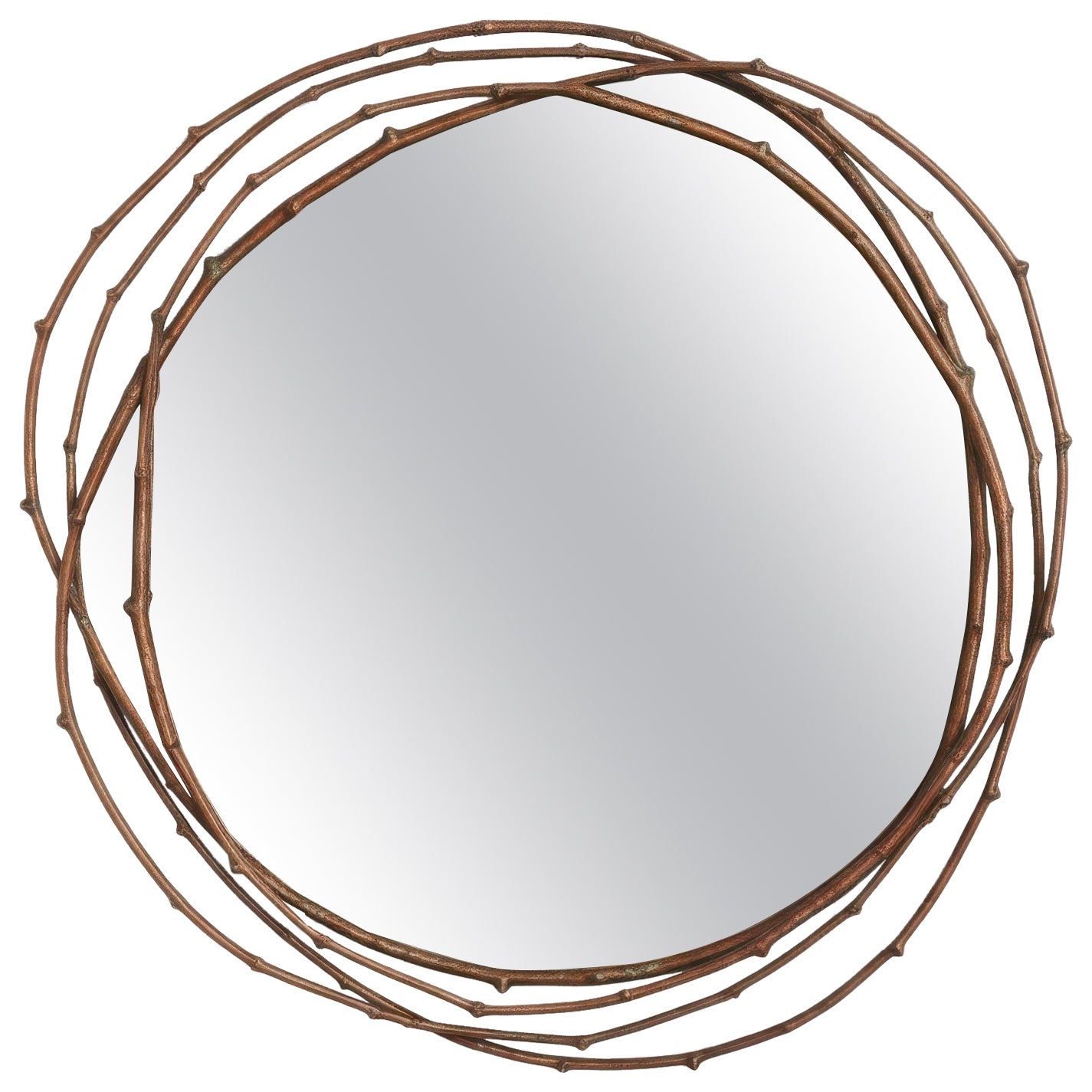 Contemporary Sculptural Wall Mirror Ft. Organic Layered Frame In Antique Copper For Sale