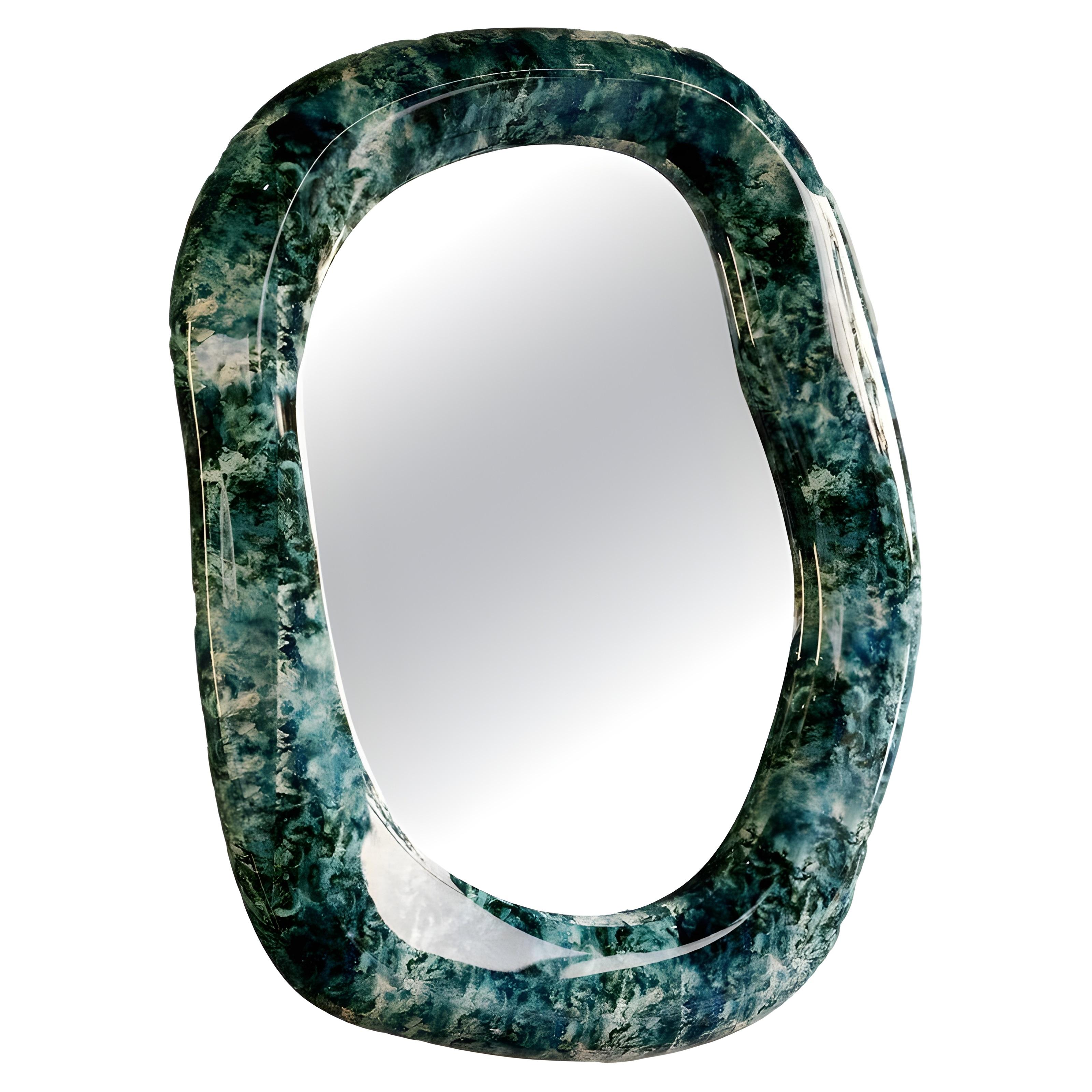Contemporary Sculptural Wall Mirror in Marble Finish