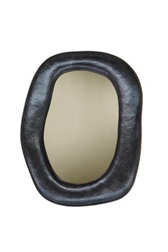 Contemporary Sculptural Wall Mirror In Volcanic/Bronze Finish.