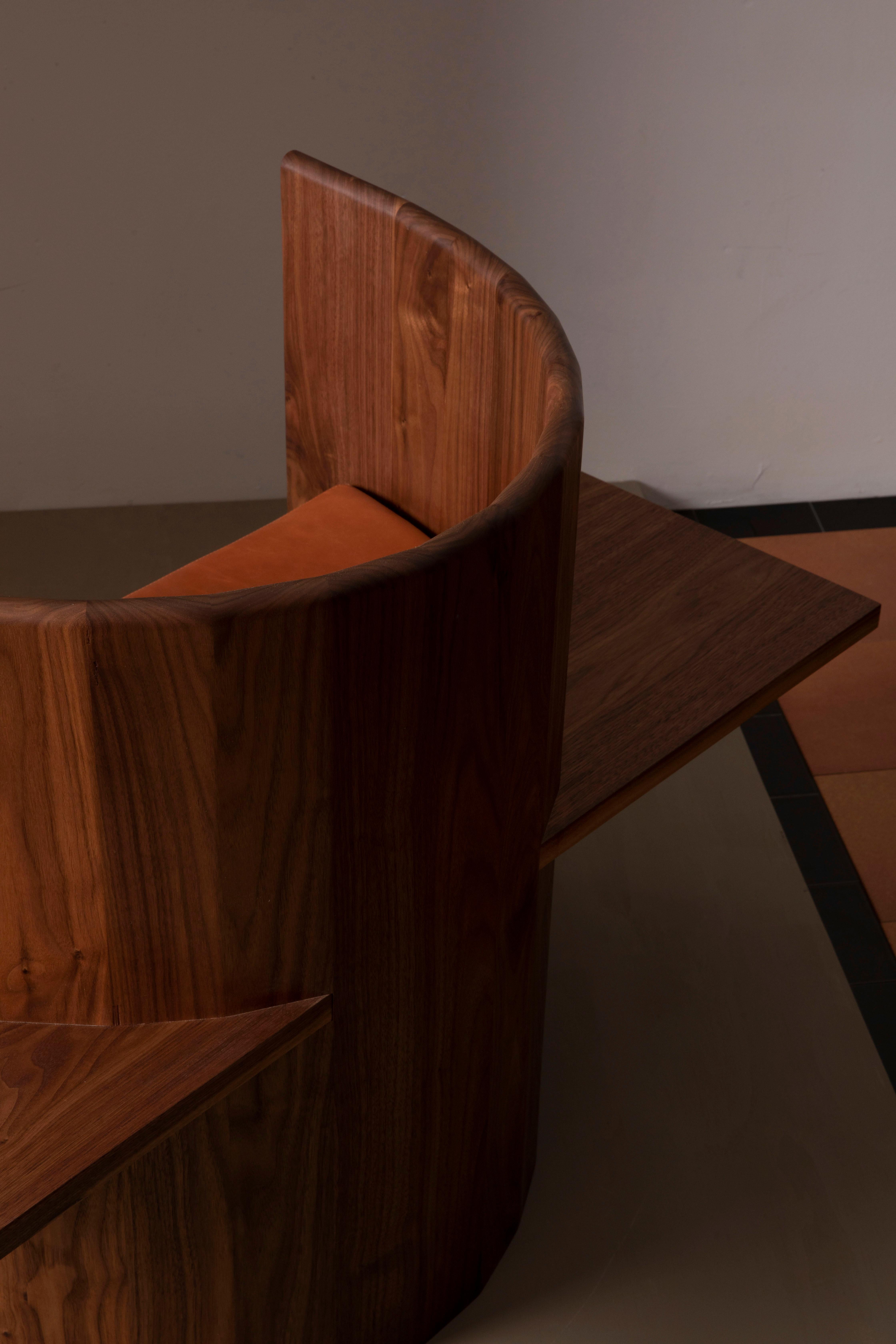 Contemporary Sculptural Walnut and Leather Armchair by Campagna, in Stock In New Condition For Sale In Portland, OR
