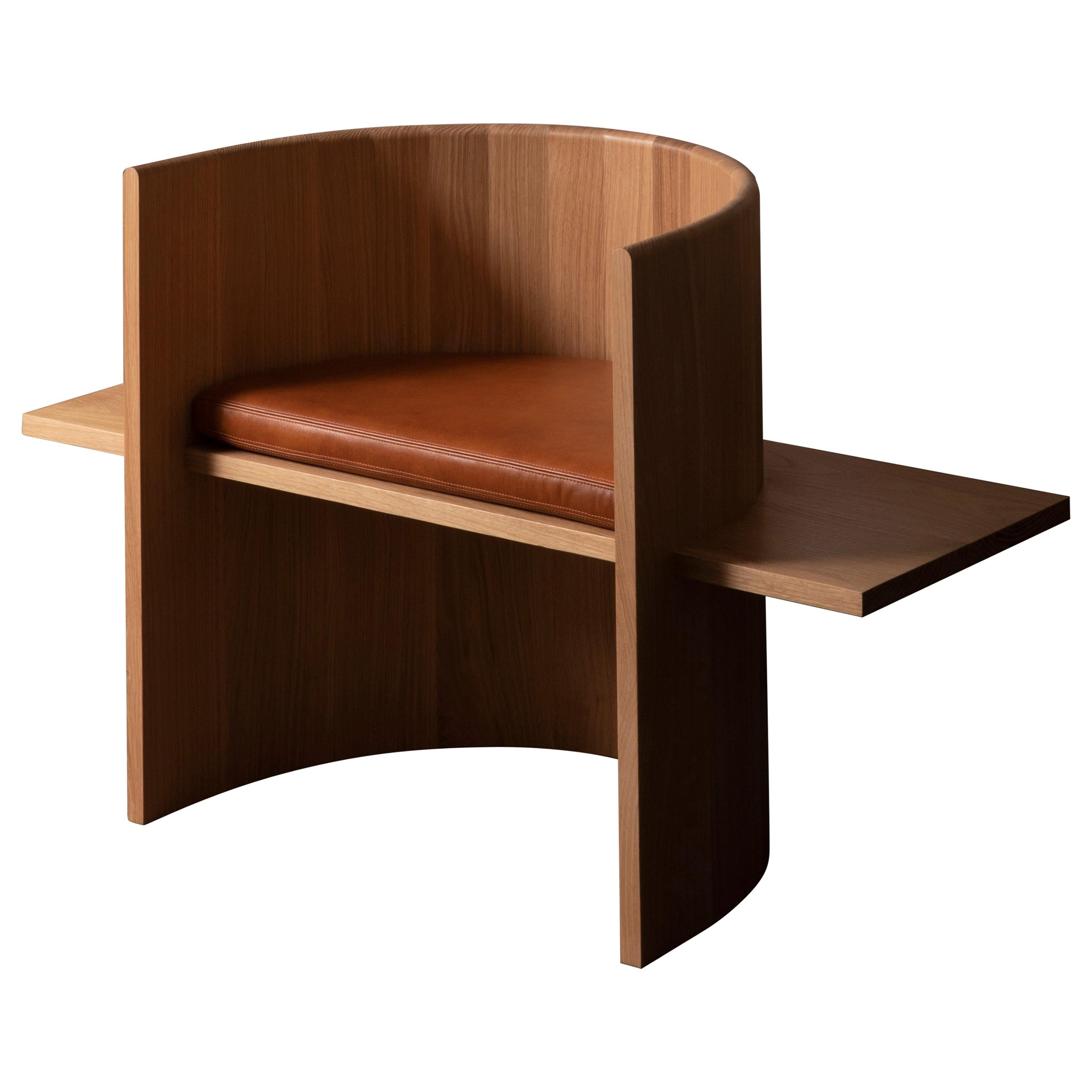 Contemporary Sculptural White Oak and Leather Armchair by Campagna, in Stock For Sale