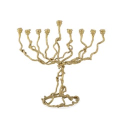 Contemporary Sculptural Wisteria Menorah in Gold-Tone Cast Metal