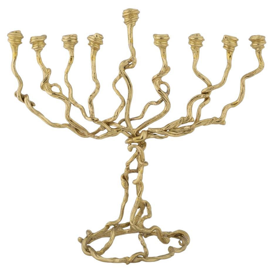Contemporary Sculptural Wisteria Menorah in Gold-Tone Cast Metal