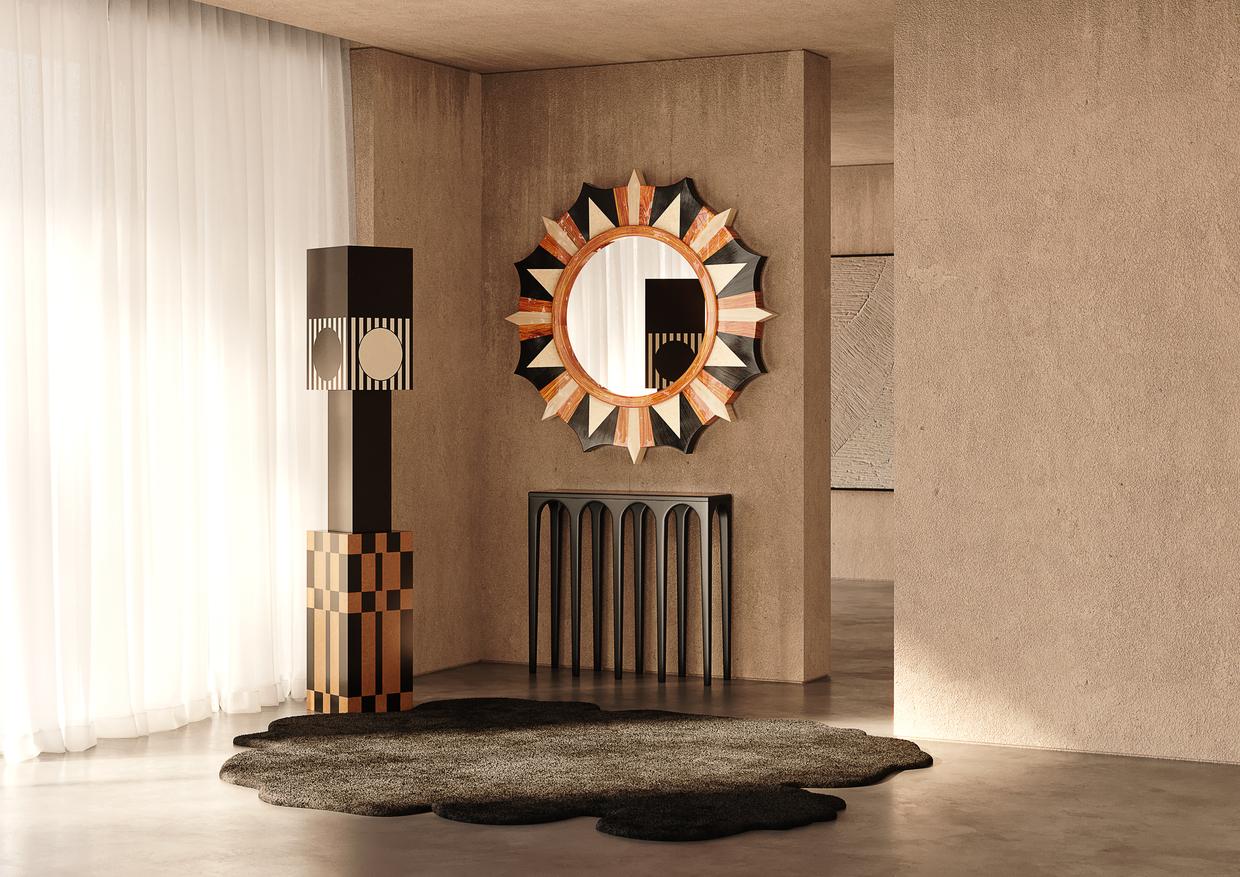 Moderne Totem en bois sculptural Contemporary Geometric Black & Natural Wood en vente