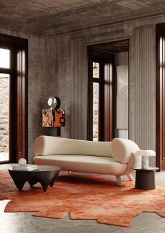 Contemporary Sculptural Wood Totem Geometric Black & Orange Tribal Marquetry