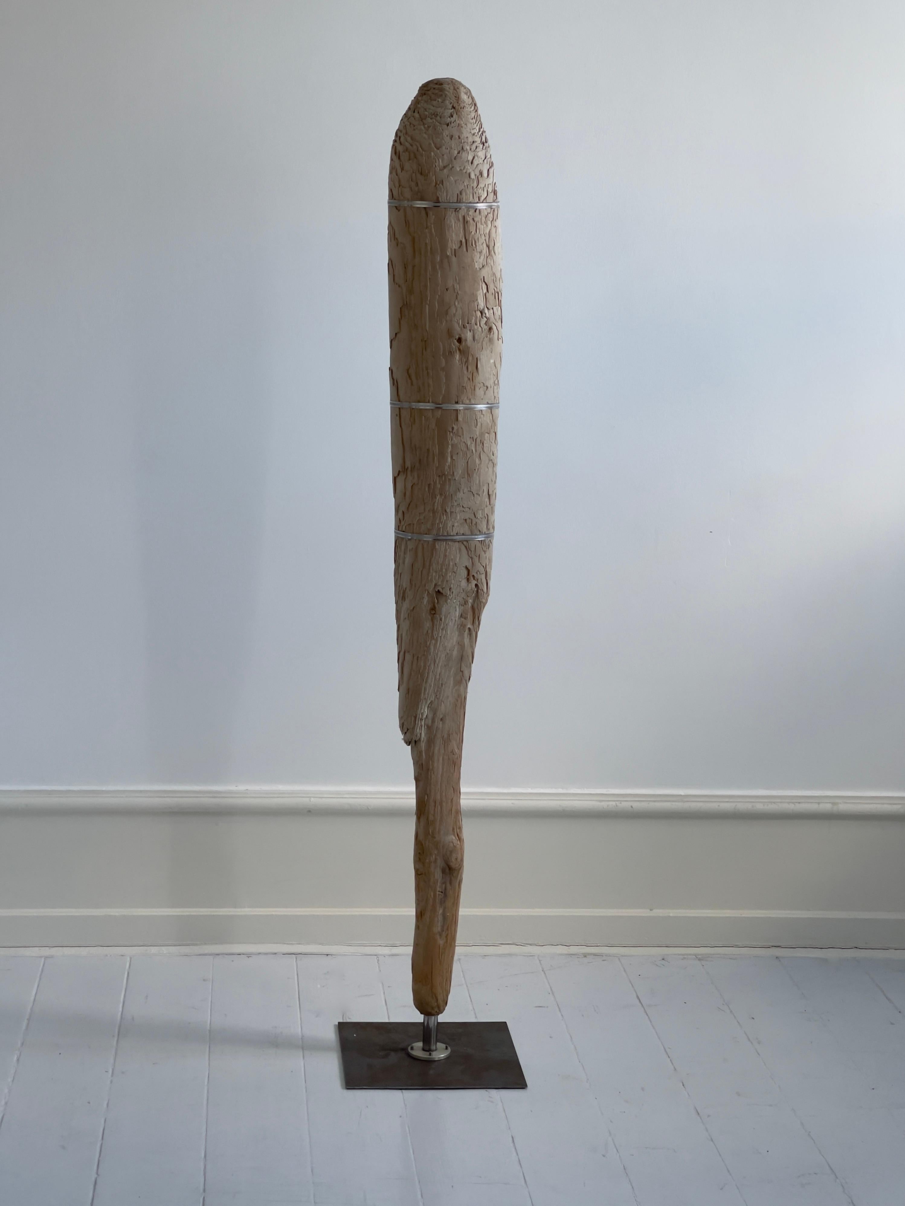 Contemporary  Unique Human Size Decor of a Drift Timber Sculpture on Metal Stand. For Sale