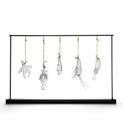 Contemporary Sculpture Miraculous Catch Hand Blown Glass Octopus Squid Lobster