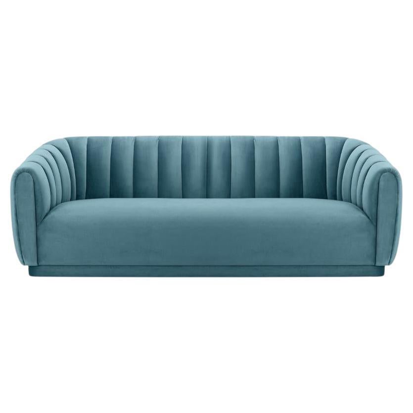 Contemporary Sea Blue Velvet Sofa