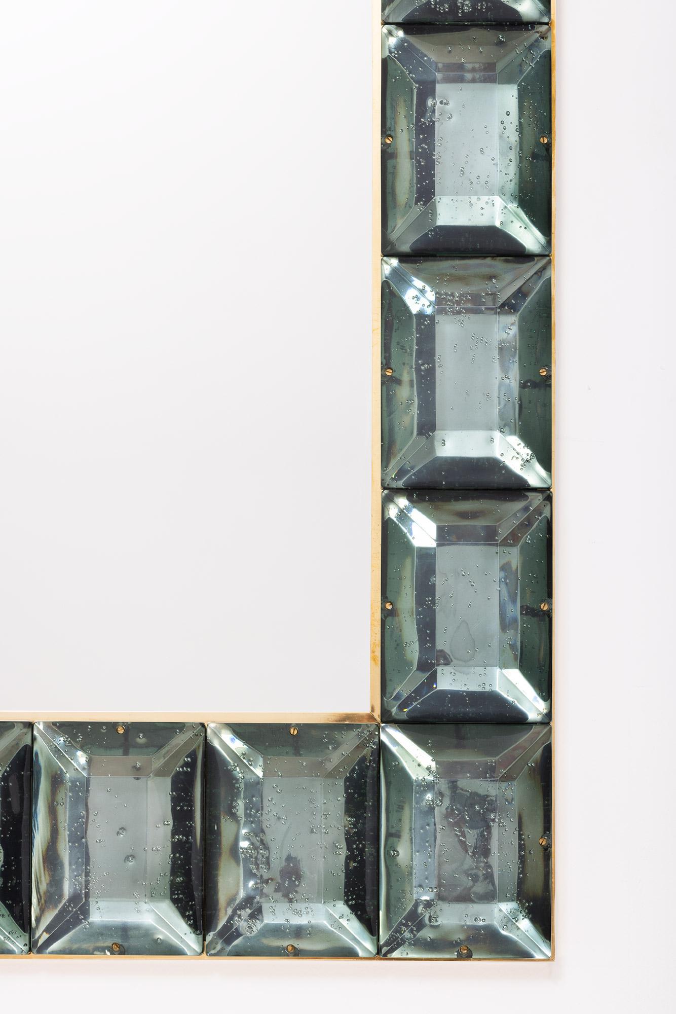  Miroir contemporain en verre de Murano à blocs de diamants vert de mer, en stock Neuf - En vente à Miami, FL