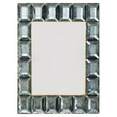 Contemporary Sea Green Diamond Murano Glass Blocks Mirror, In Stock