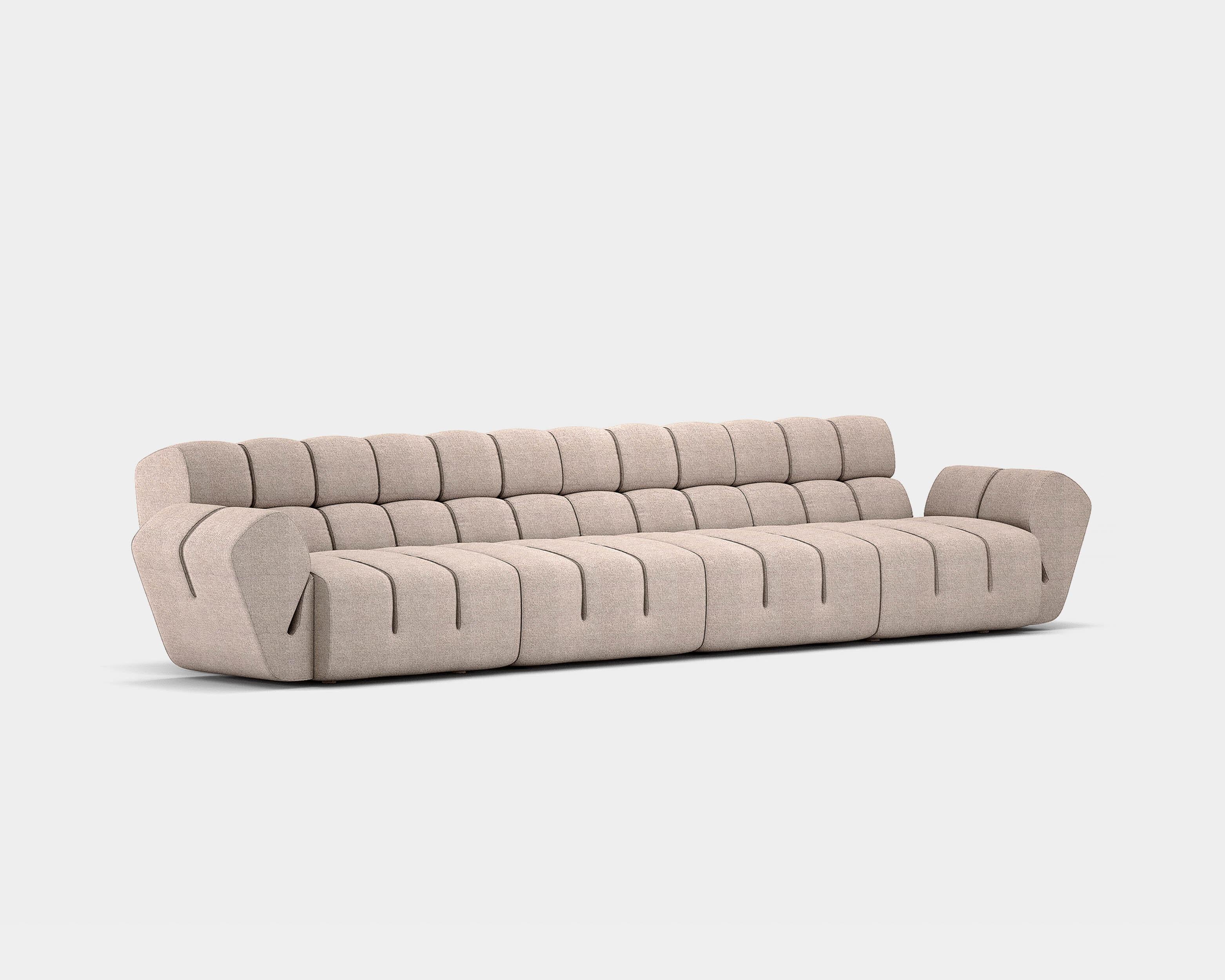 Sectional sofa Palmo by Amura Lab 
Designer: Emanuel Gargano

Model shown: textile - Brera 850 Ref. 13

Inspired by the natural gesture of an opening hand, Palmo is the new living concept designed by Emanuel Gargano.
The leather folds become the