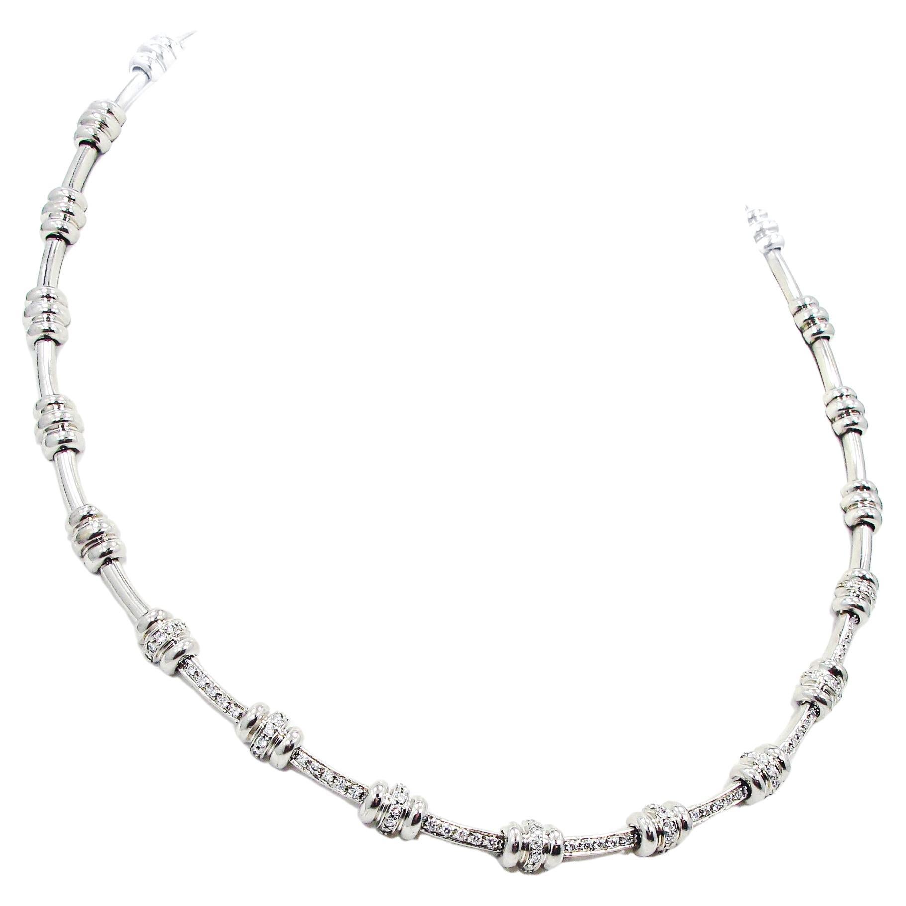 Contemporary Segmented Diamond and Gold Fashion Necklace For Sale