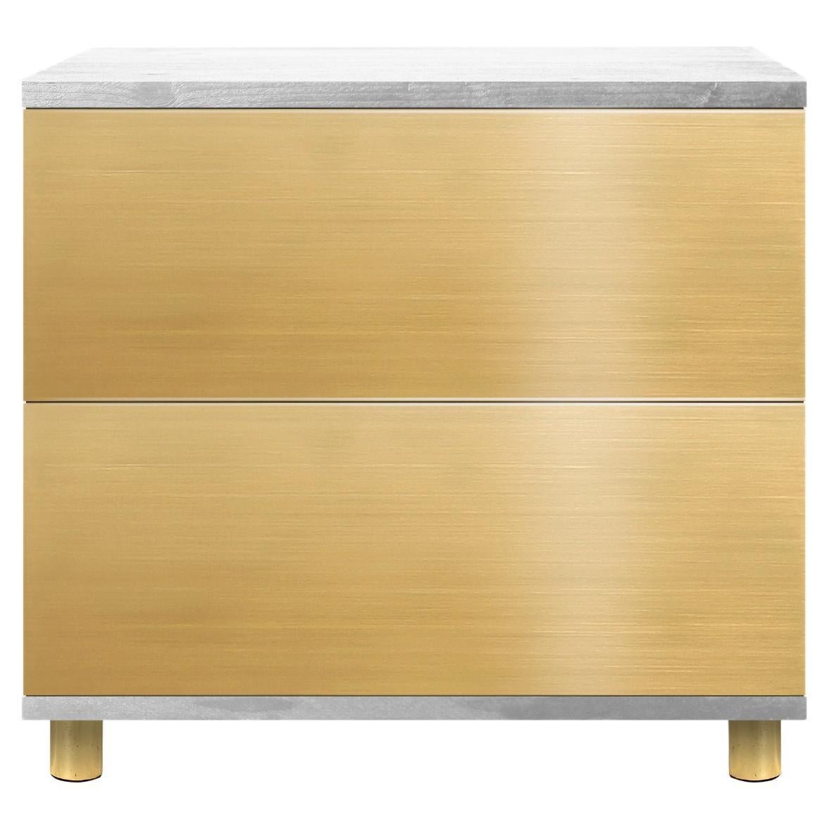 Contemporary Sela Bedside Table in White Ash, Brass For Sale