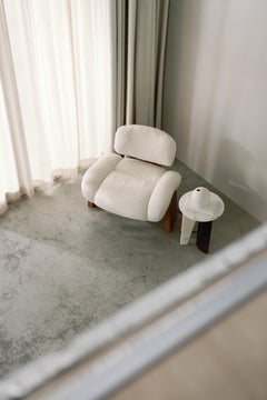 Contemporary Sense Accent Chair, Armchair, Oak Wood, Bouclé, Brass, Greenapple