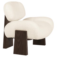 Sedia d'angolo contemporanea Sense, Poltrona, Wood Oak, Bouclé, Ottone, Greenapple