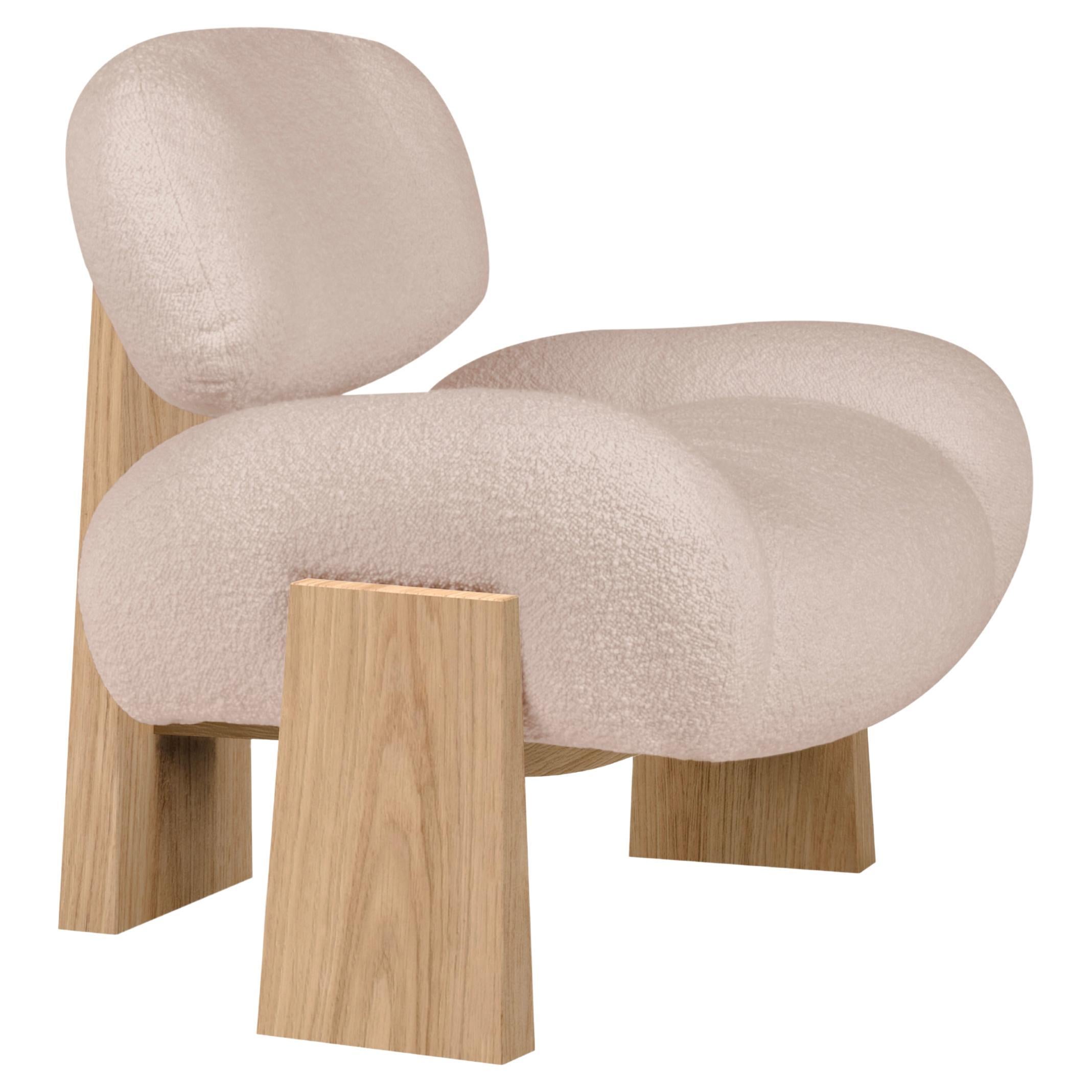 Silla de centro Contemporary Sense, Sillón, Madera de roble, Bouclé, Latón, Manzana verde