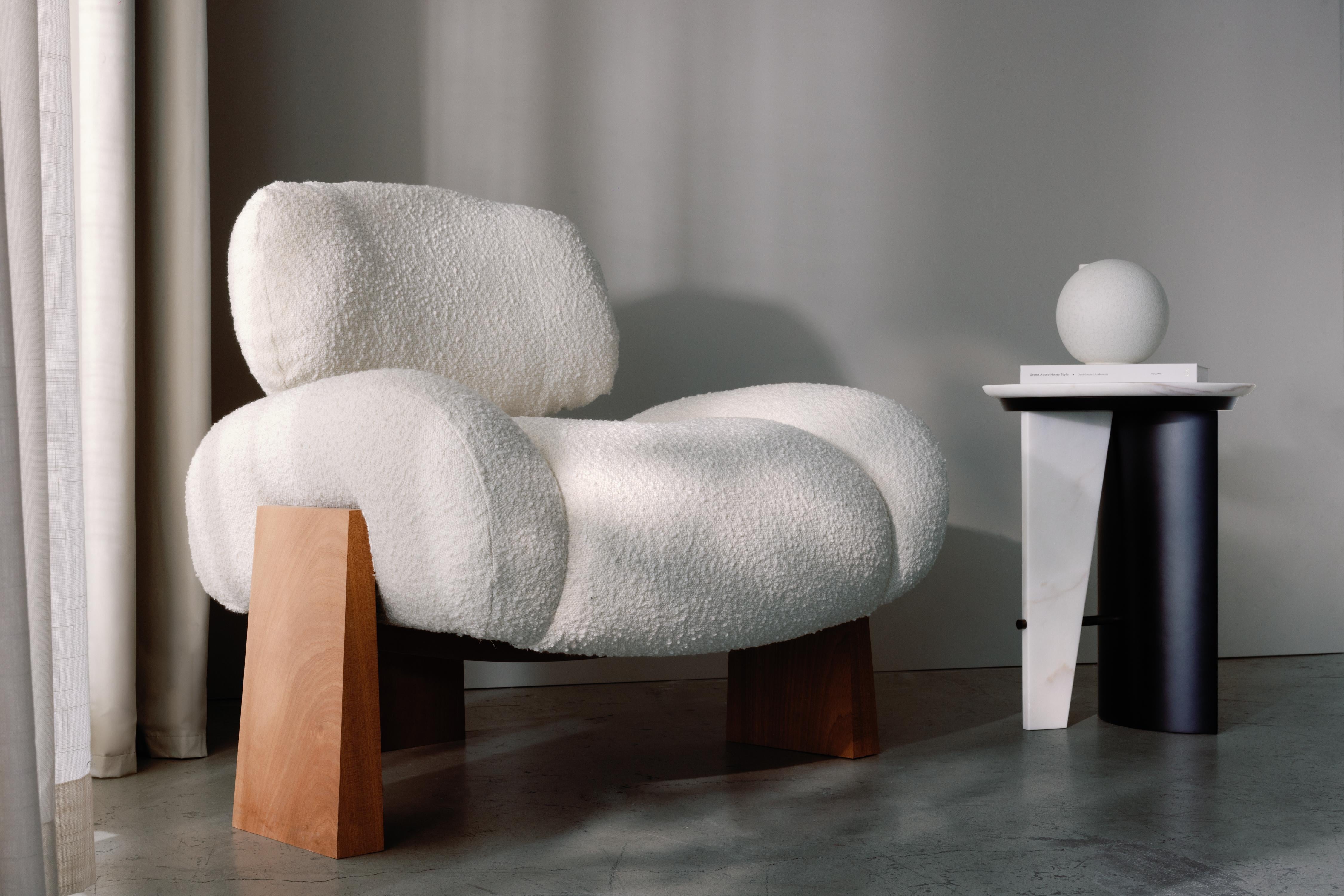 Contemporary Sense Silla de centro, Sillón Madera de sapeli, Bouclé, Latón, Manzana verde en venta 3