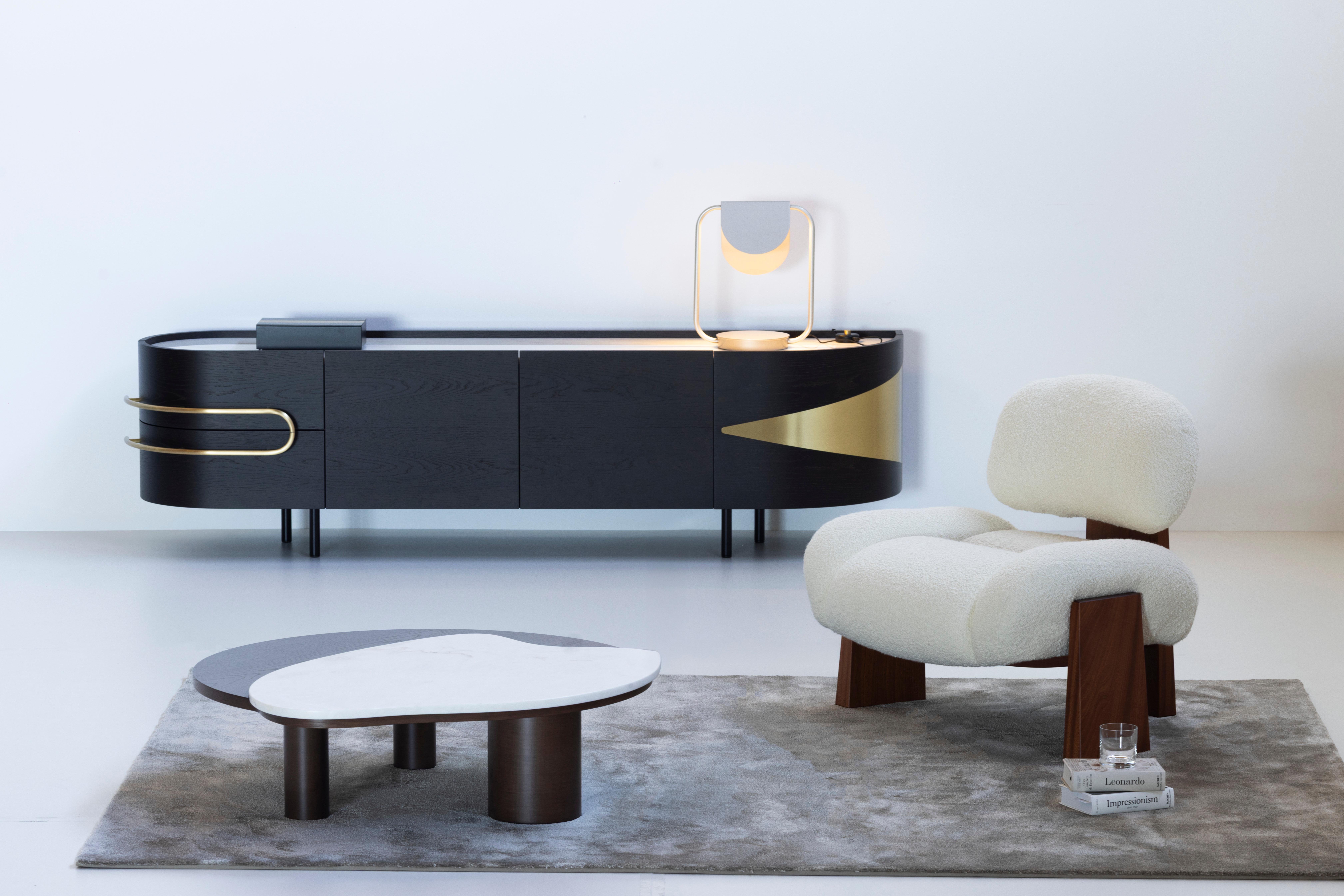 Contemporary Sense Silla de centro, Sillón Madera de sapeli, Bouclé, Latón, Manzana verde en venta 10