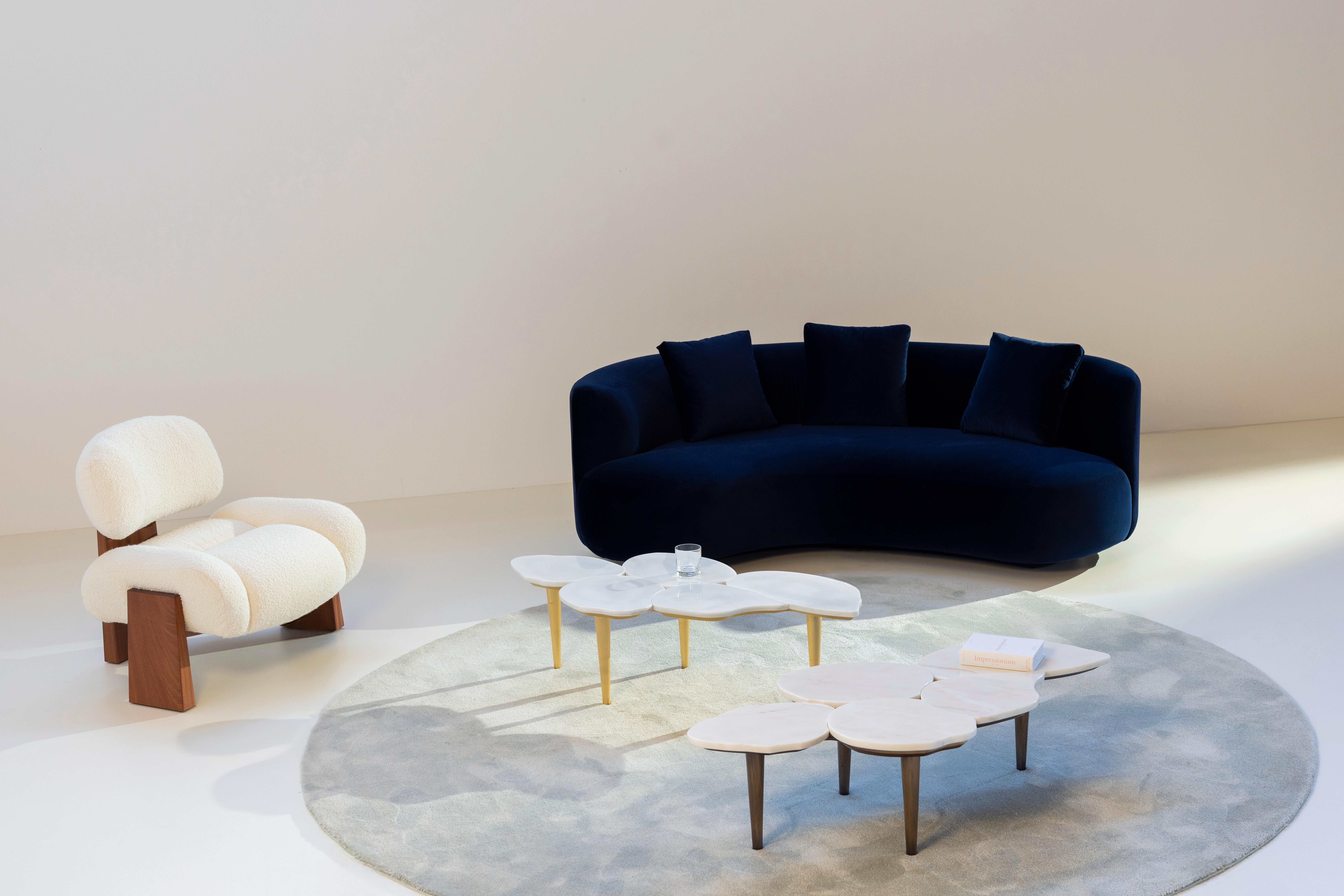 Contemporary Sense Silla de centro, Sillón Madera de sapeli, Bouclé, Latón, Manzana verde en venta 11