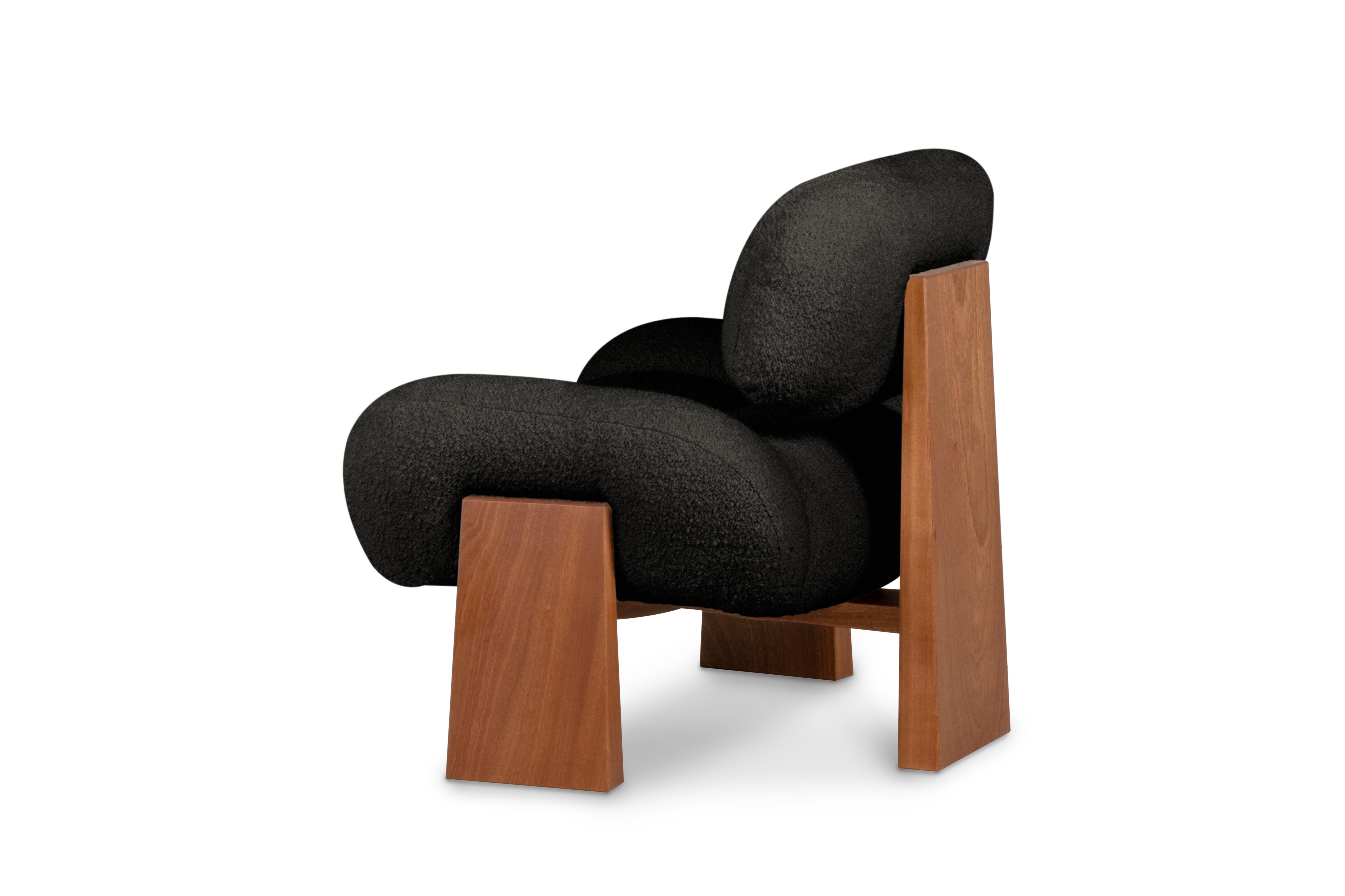 Contemporary Sense Silla de centro, Sillón Madera de sapeli, Bouclé, Latón, Manzana verde Moderno en venta