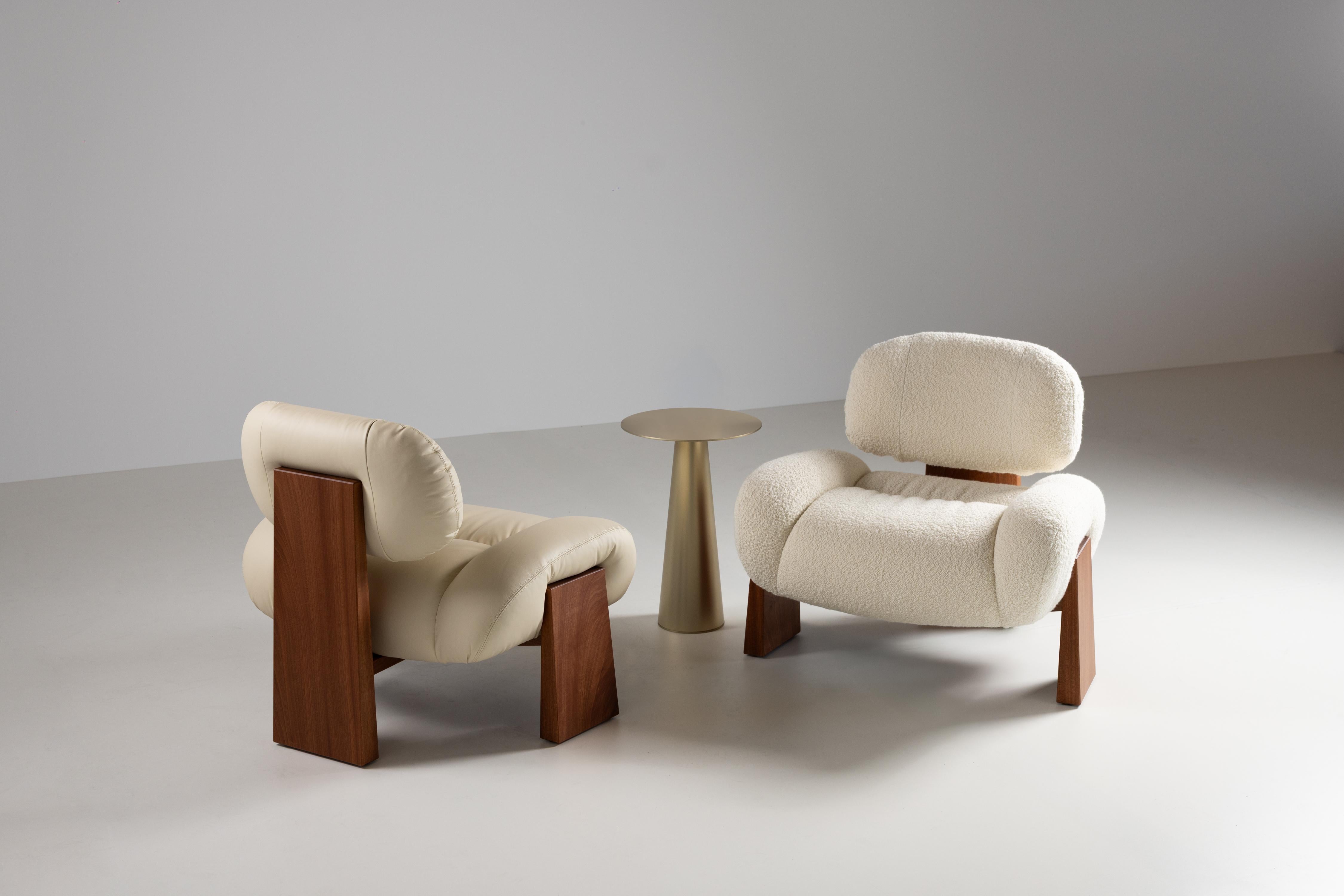 Contemporary Sense Silla de centro, Sillón Madera de sapeli, Bouclé, Latón, Manzana verde en venta 1