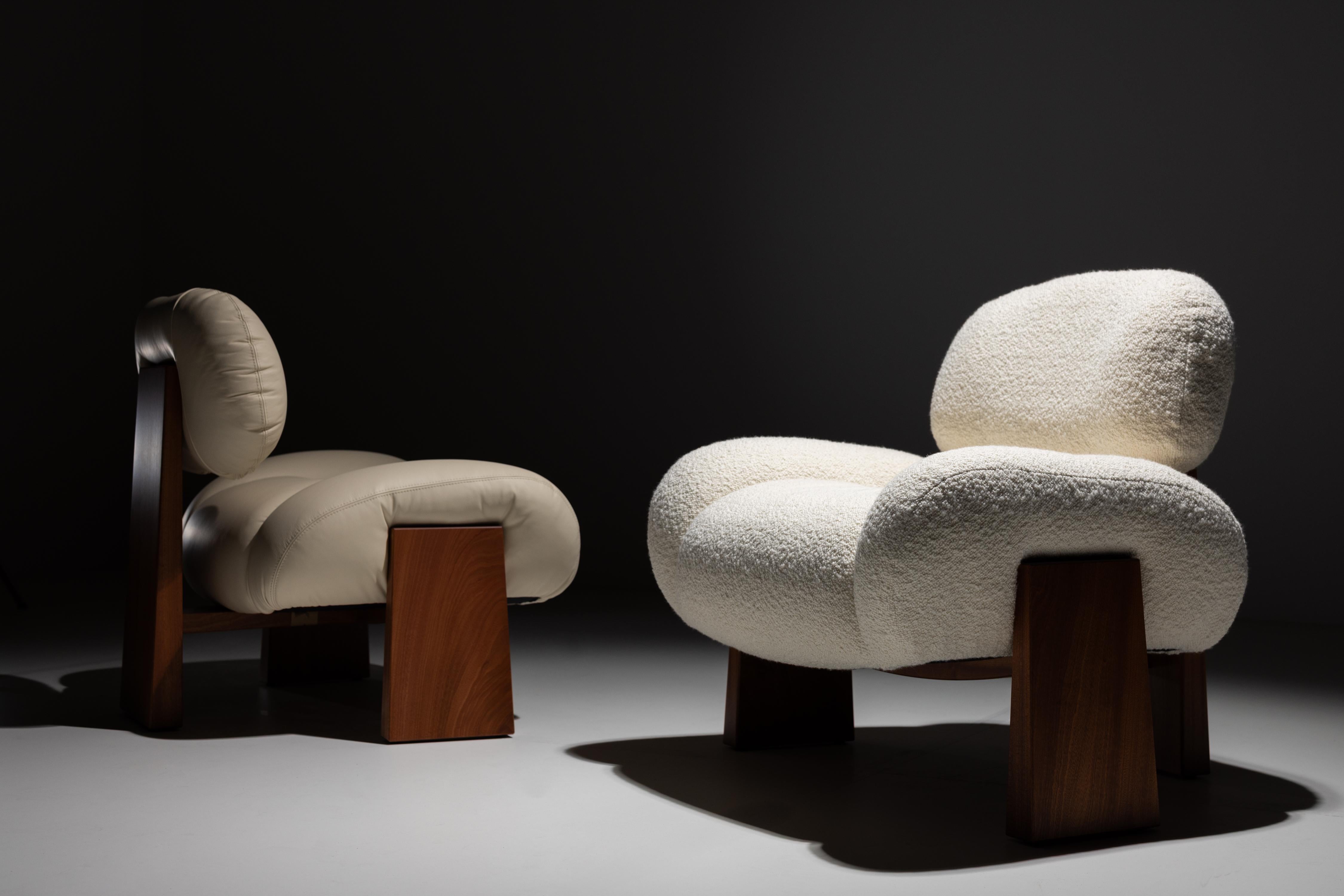 Contemporary Sense Silla de centro, Sillón Madera de sapeli, Boucl�é, Latón, Manzana verde en venta 2