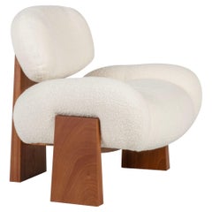 Contemporary Sense Accent Chair, Armchair Sapele Wood, Bouclé, Brass, Greenapple