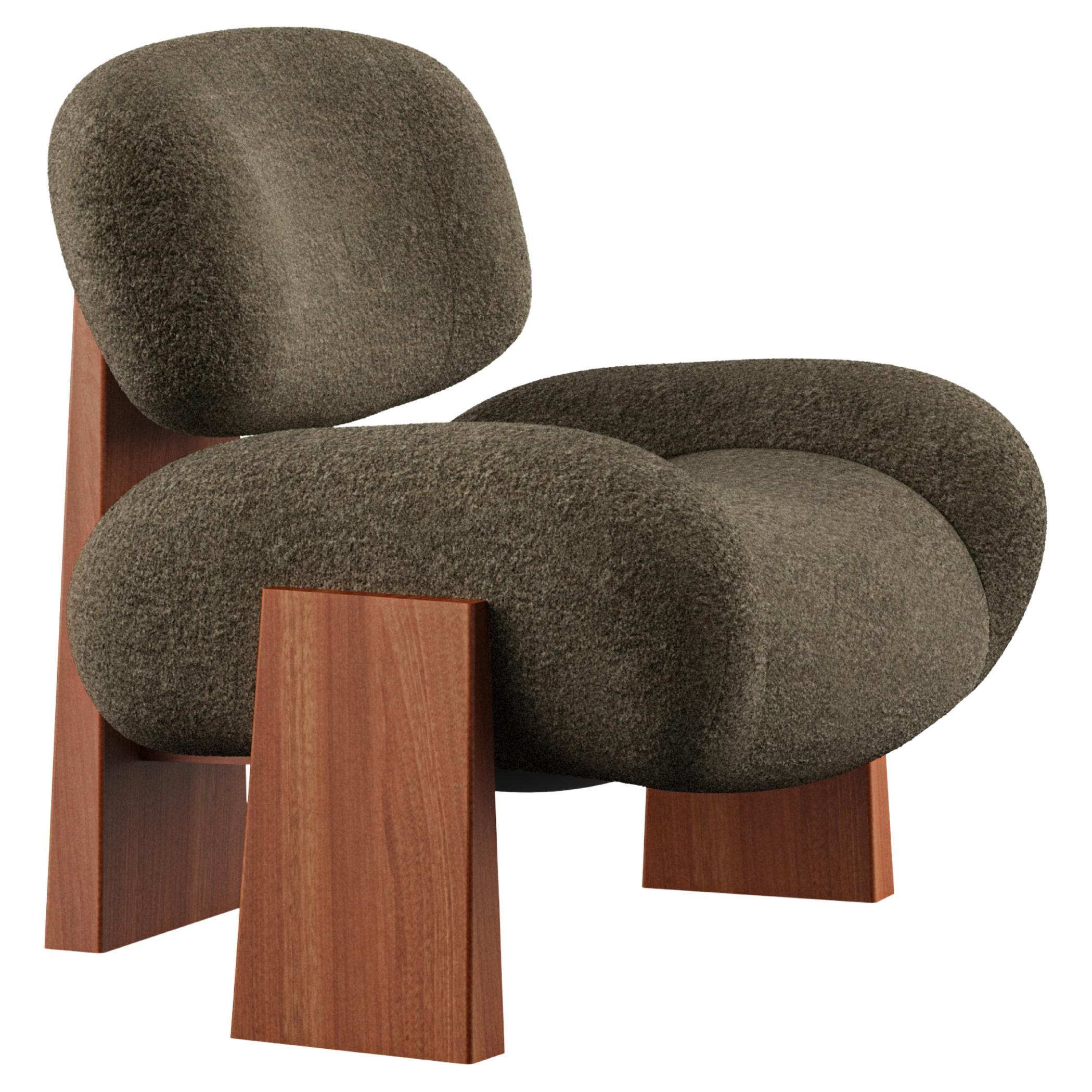 Contemporary Sense Silla de centro, Sillón Madera de sapeli, Bouclé, Latón, Manzana verde