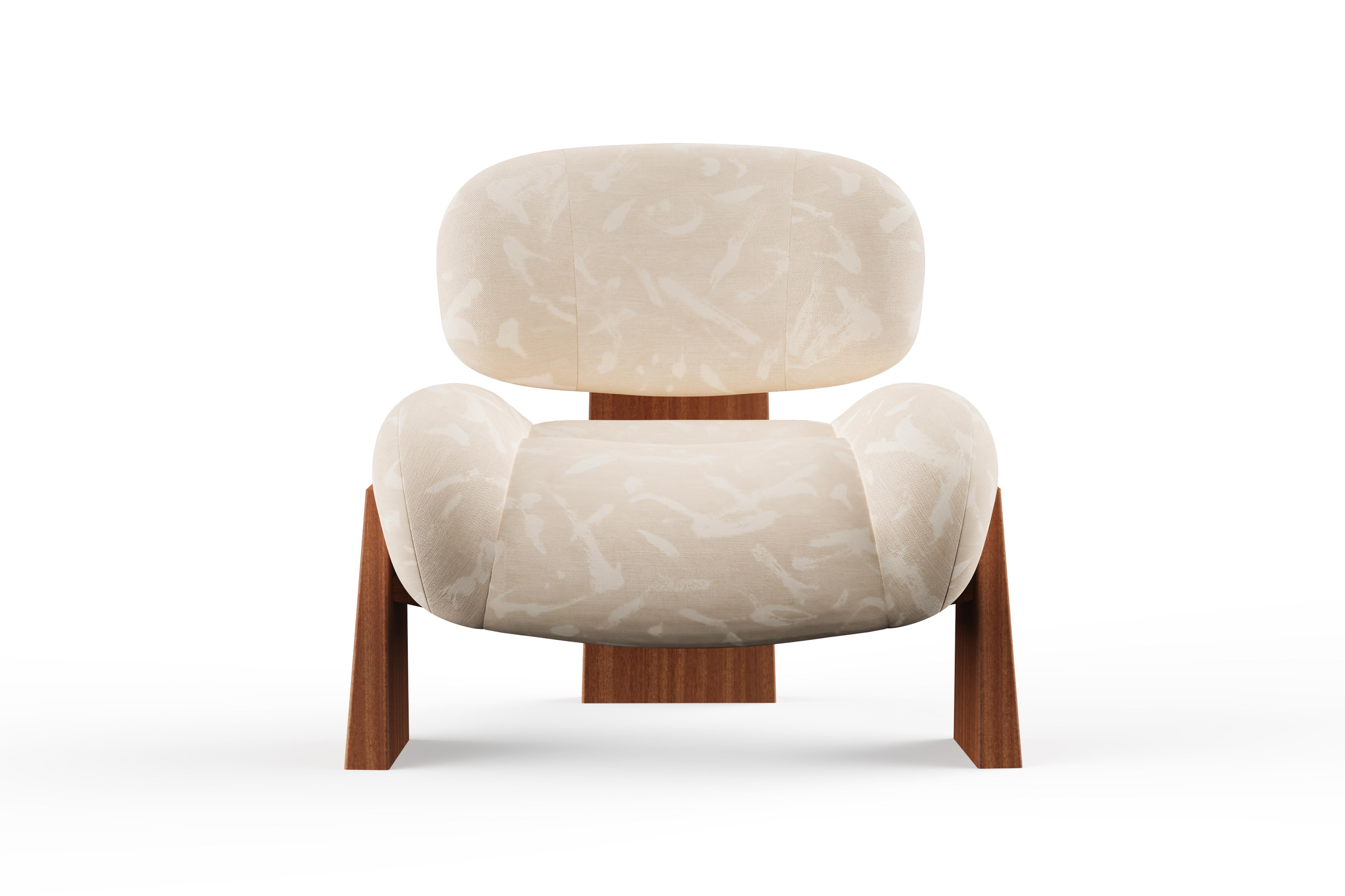 Silla de centro Sense contemporánea, Sillón, Madera de sapeli, Lino Dedar, Manzana verde Moderno en venta