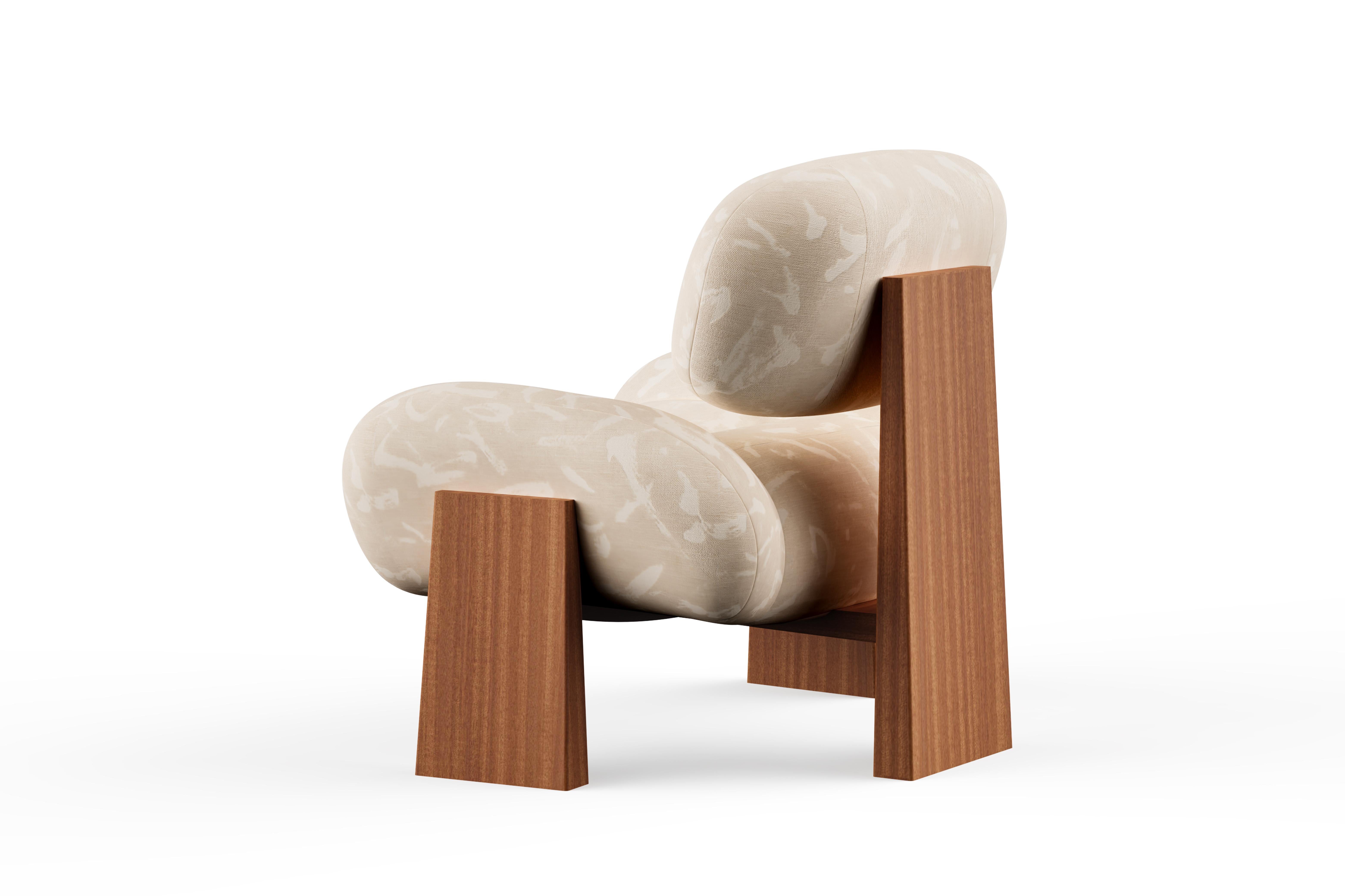 Silla de centro Sense contemporánea, Sillón, Madera de sapeli, Lino Dedar, Manzana verde Cepillado en venta