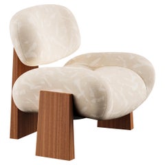 Contemporary Sense Accent Chair, Armchair, Sapele Wood, Dedar Linen, Greenapple