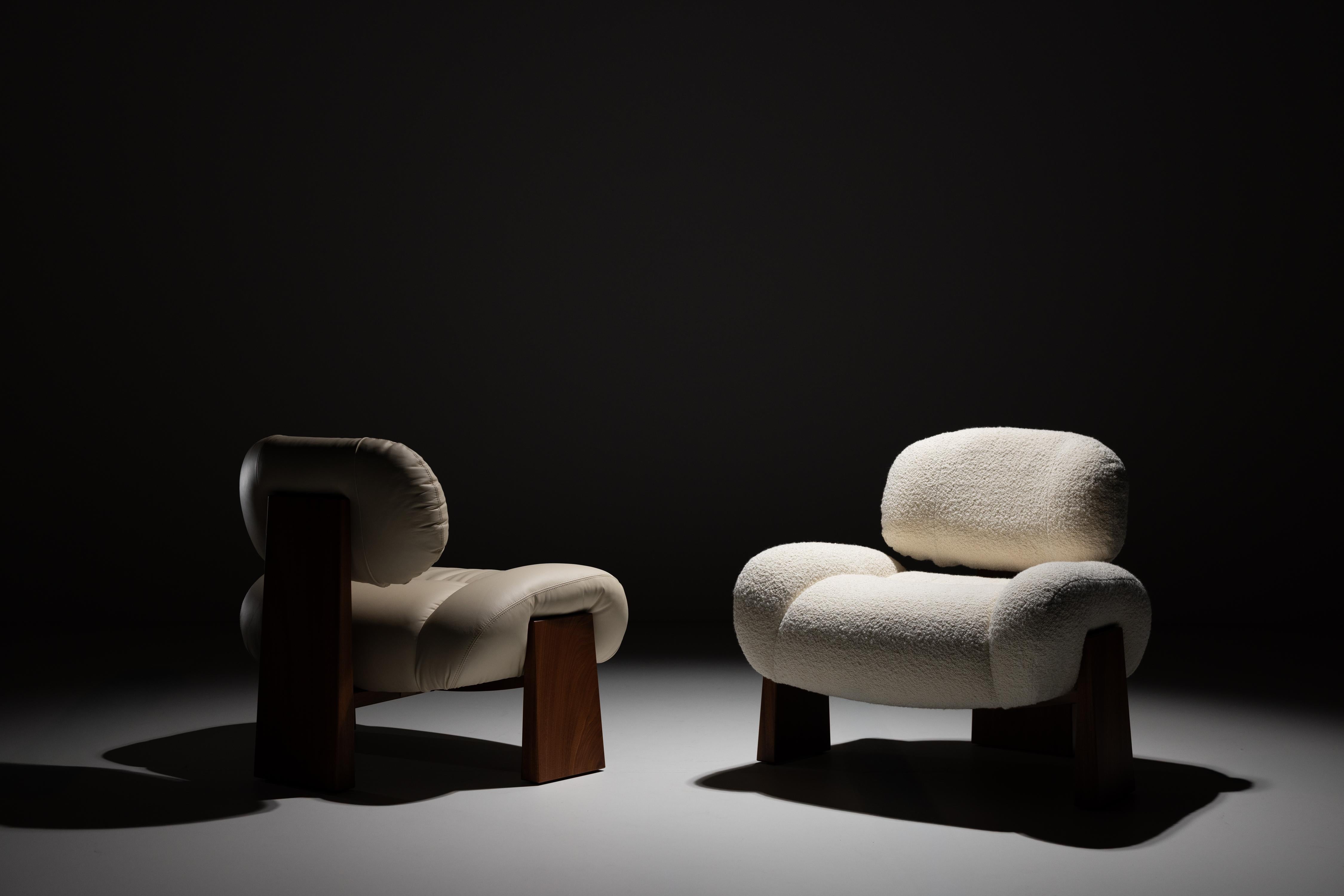 Sedia da salotto contemporanea Sense, sedia da salotto, legno di sapele, pelle, Greenapple in vendita 3