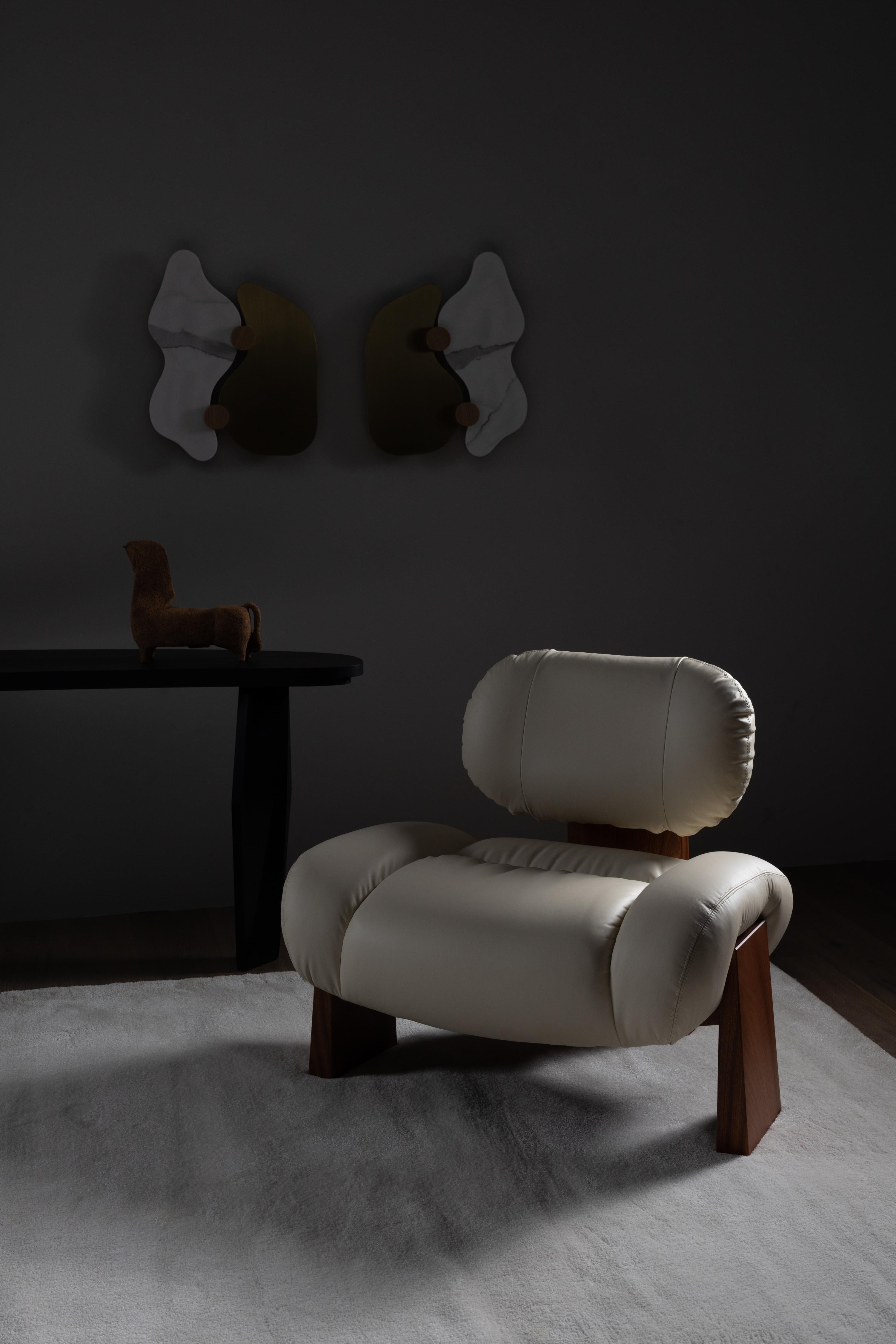 Sedia da salotto contemporanea Sense, sedia da salotto, legno di sapele, pelle, Greenapple in vendita 8