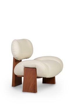 Contemporary Sense Leather Lounge Chair, Sapele Wood, Handmade by Greenapple