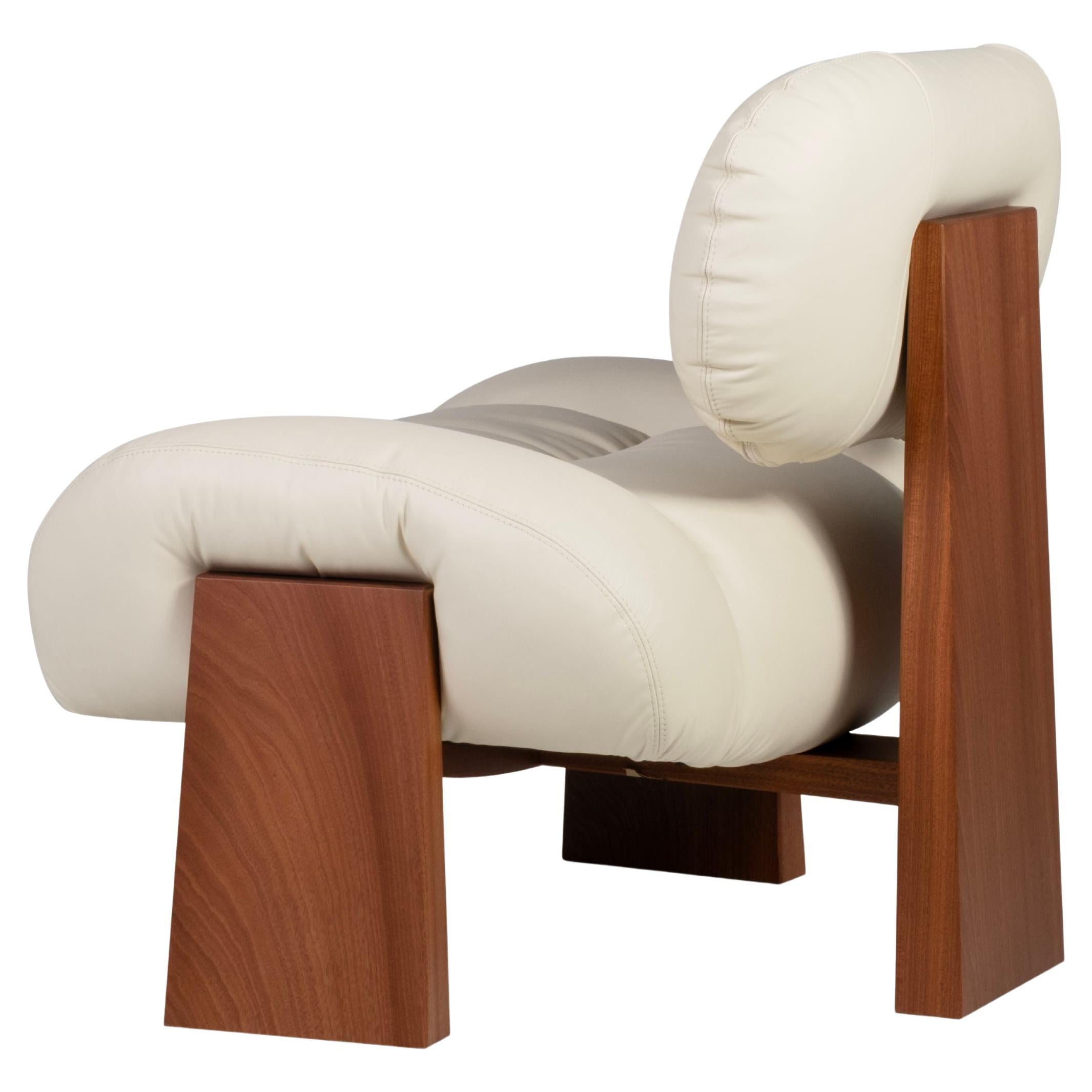 Contemporary Sense Lounge Chair, Accent Chair, Sapele Wood, Leather, Greenapple