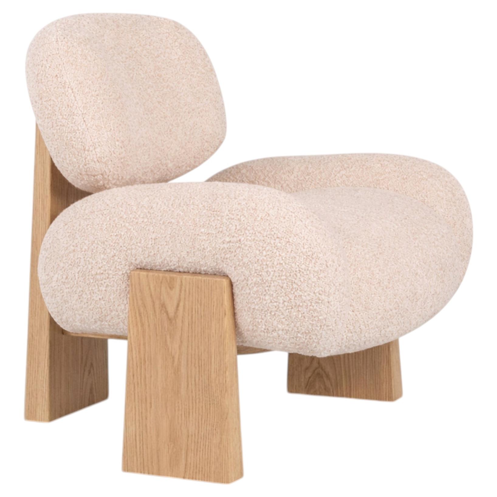 Contemporary Sense Lounge Chair, Oak Wood, Bouclé, Brass, Handmade by Greenapple