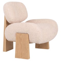 Sedia d'angolo contemporanea Sense, Poltrona, Wood Oak, Bouclé, Ottone, Greenapple