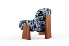 Contemporary Sense Sapelli Lounge Chair, Indigo Jacquard, Handmade by Greenapple