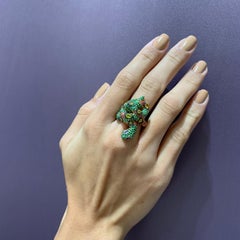 Rosior one-off Diamond, Emerald and Sapphire Contemporary "Serpent" Ring