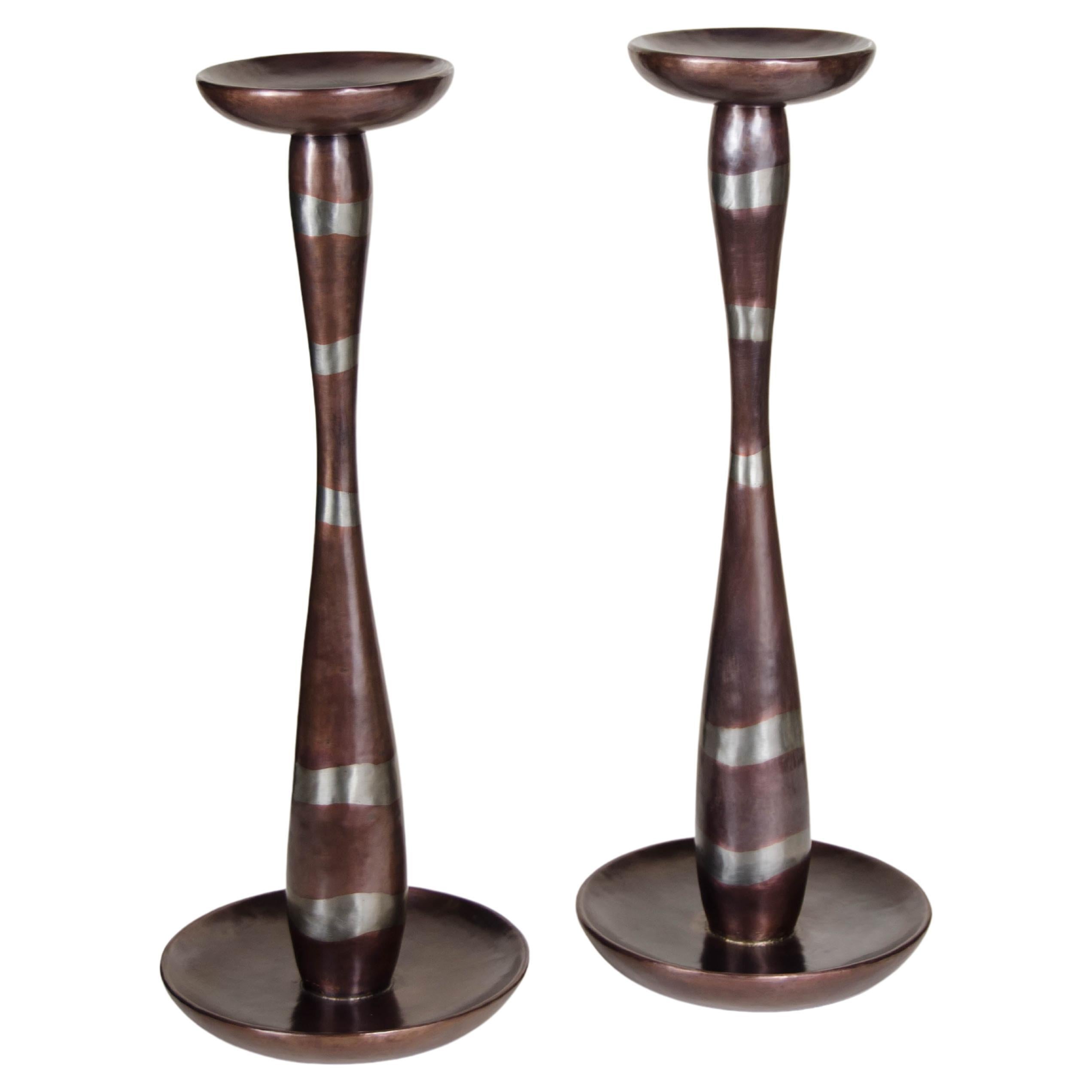 Contemporary Serpentine Candlestand in Copper & White Bronze by Robert Kuo For Sale