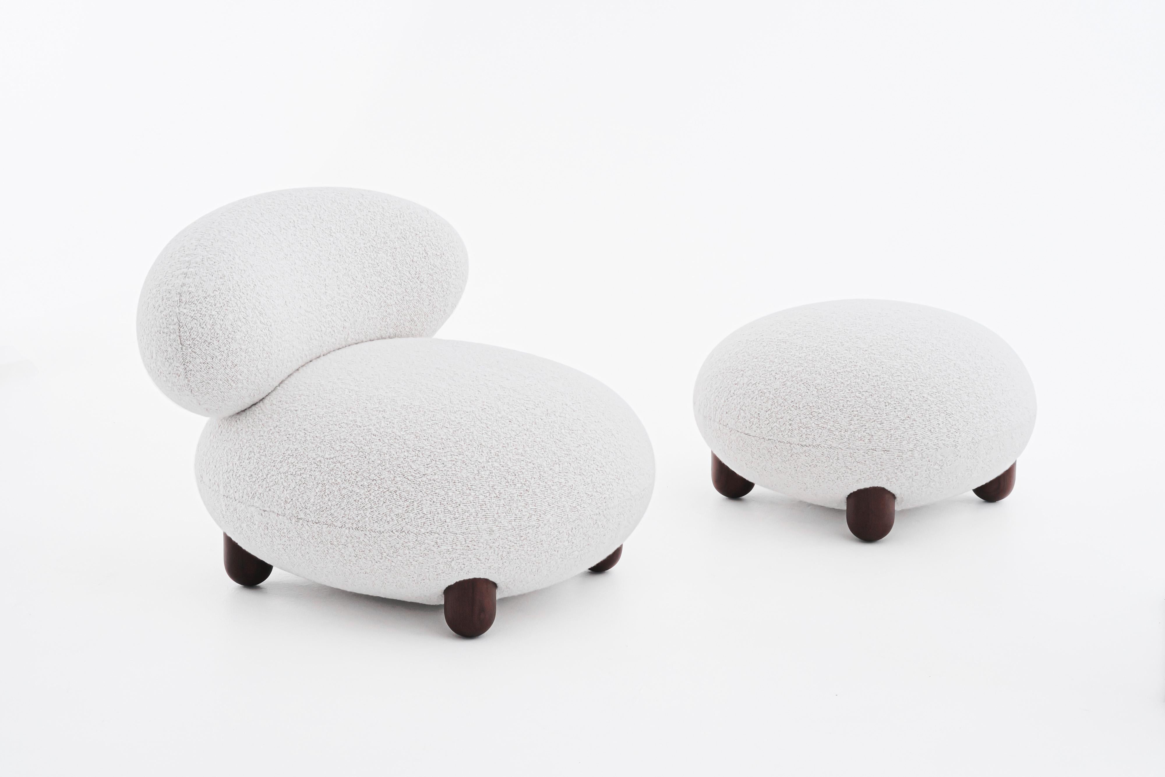 Contemporary Set 'Flock', Lounge Chair + Ottoman by Noom, Baloo Bouclé For Sale 12
